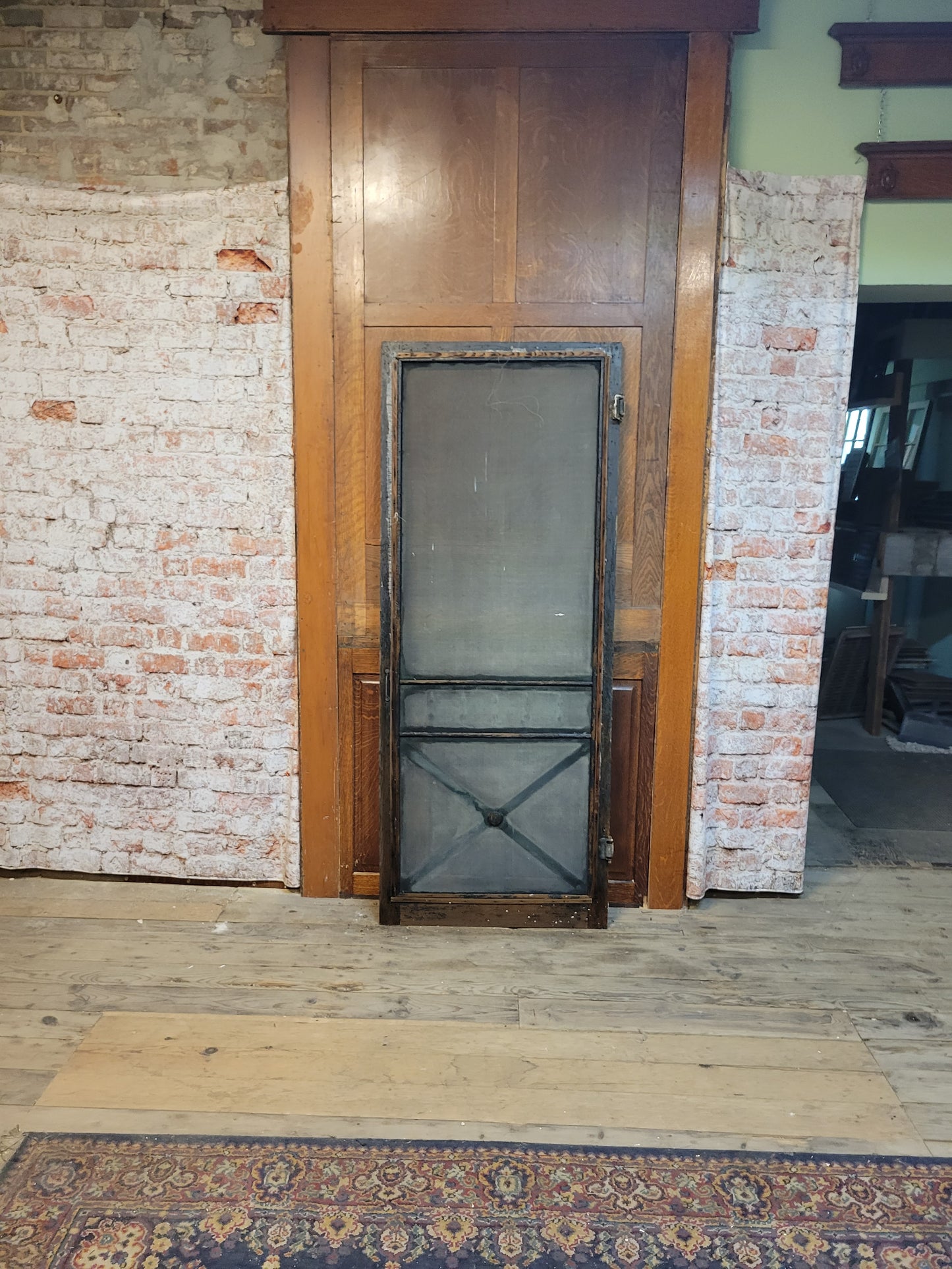 Fancy Antique Screen Door, Salvaged Farmhouse Screen Door with Gingerbread Woodwork 092704