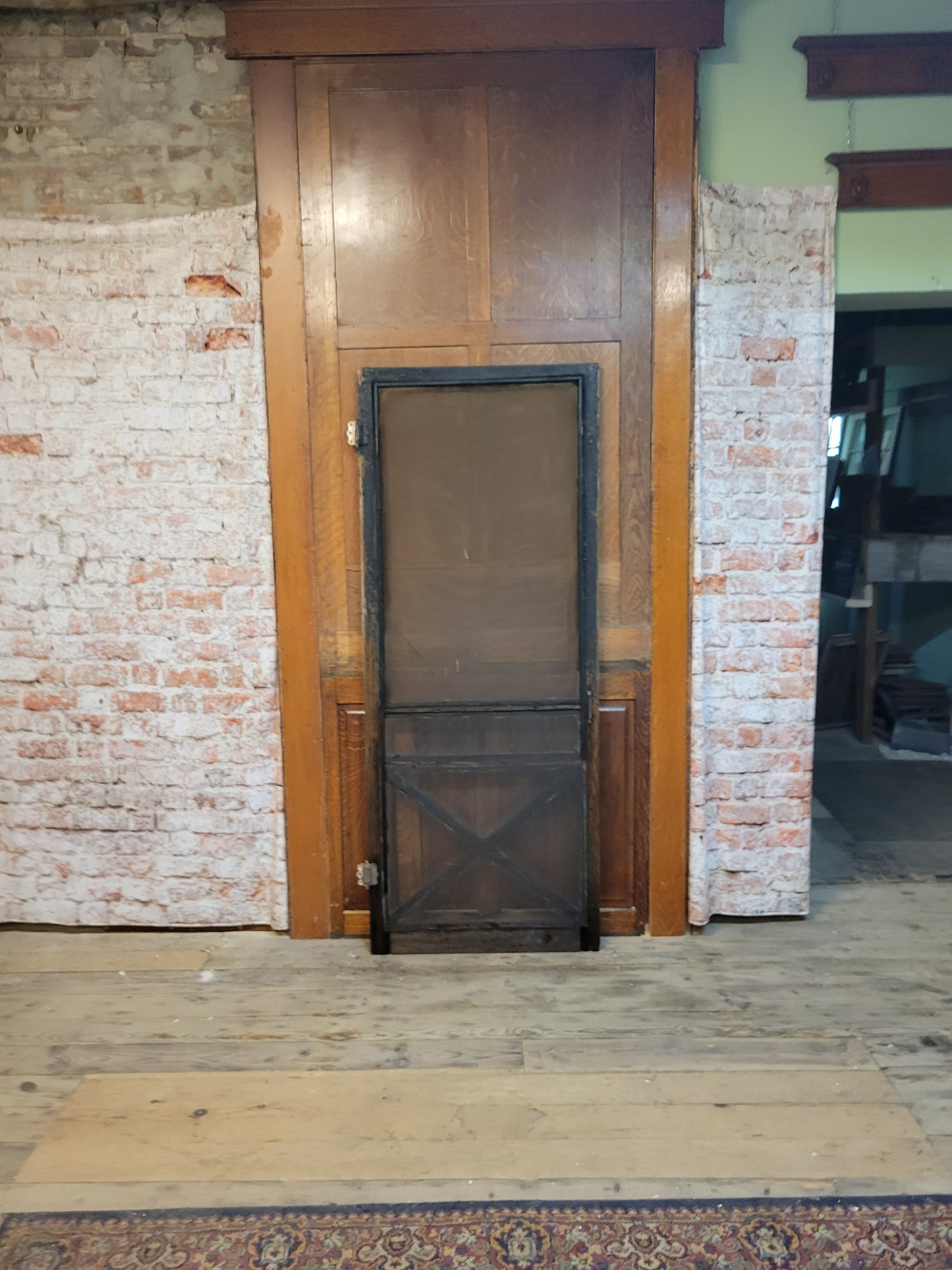 Fancy Antique Screen Door, Salvaged Farmhouse Screen Door with Gingerbread Woodwork 092705