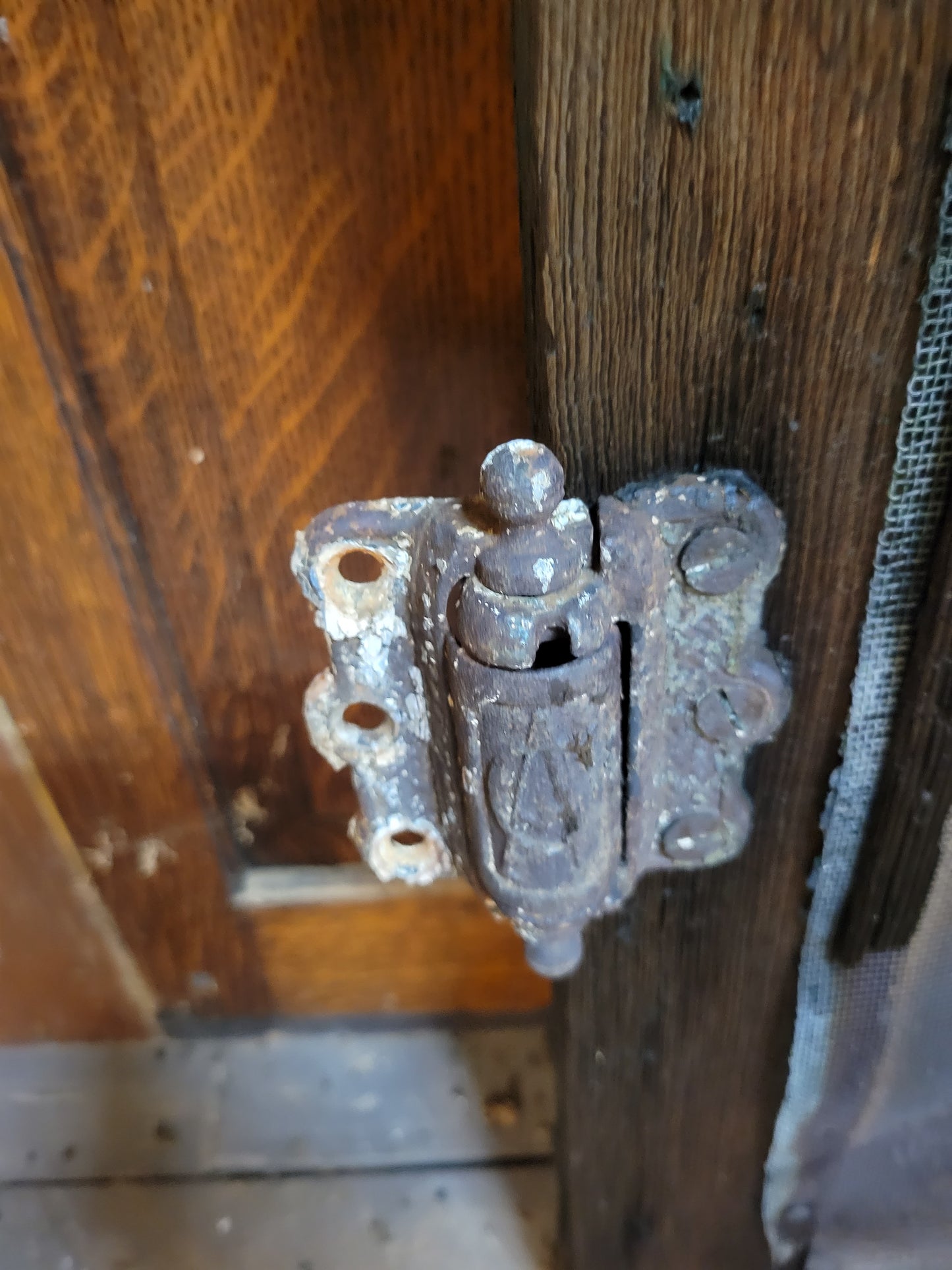 Fancy Antique Screen Door, Salvaged Farmhouse Screen Door with Gingerbread Woodwork 092705