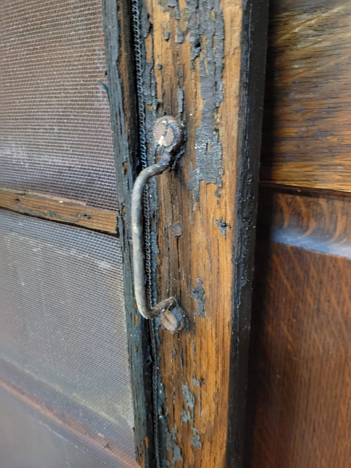 Fancy Antique Screen Door, Salvaged Farmhouse Screen Door with Gingerbread Woodwork 092705