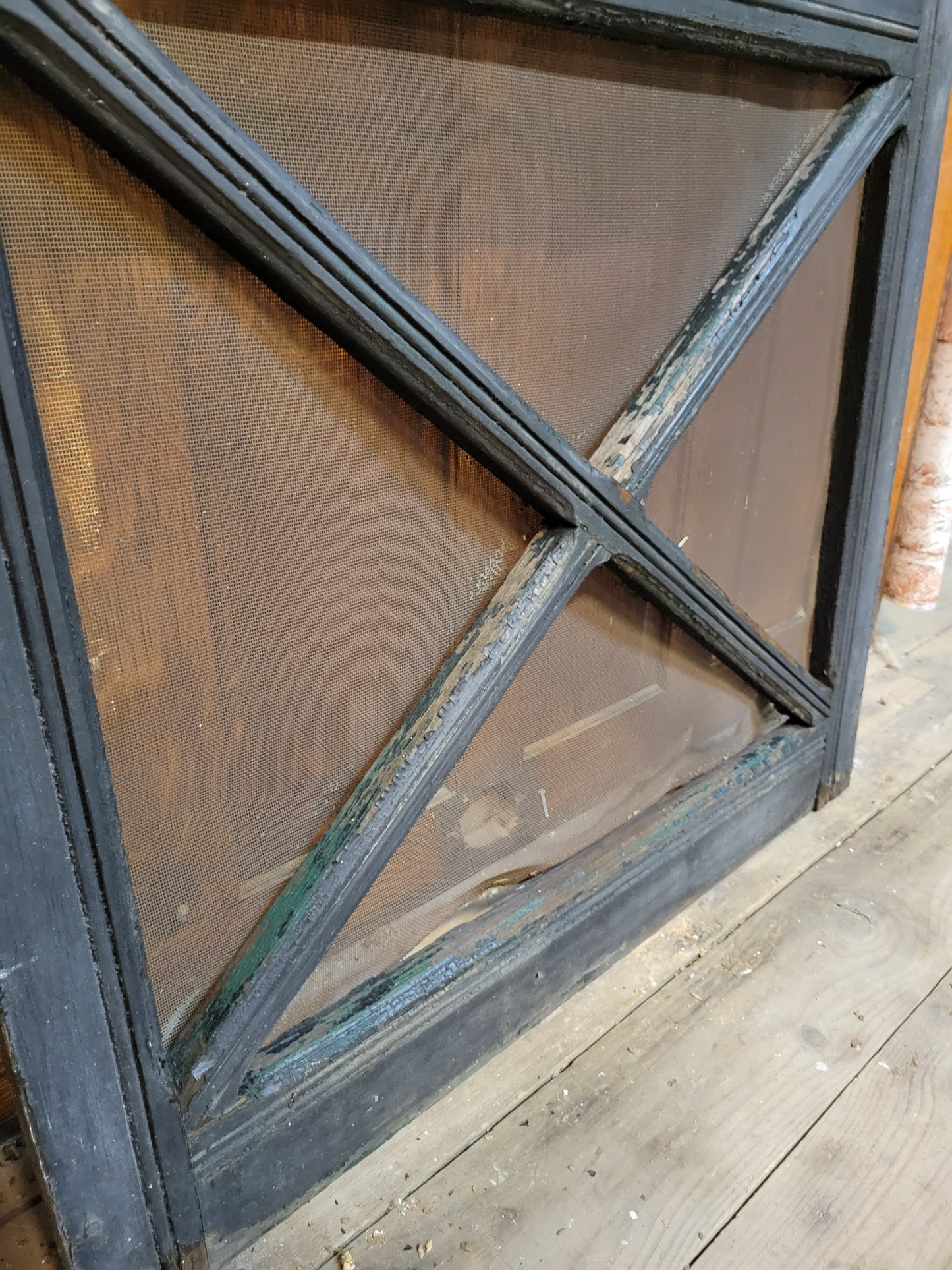 Fancy Antique Screen Door, Salvaged Farmhouse Screen Door with Gingerbread Woodwork 092705