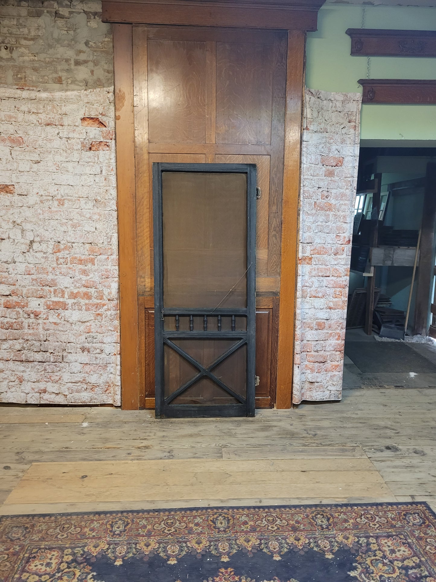 Fancy Antique Screen Door, Salvaged Farmhouse Screen Door with Gingerbread Woodwork 092705