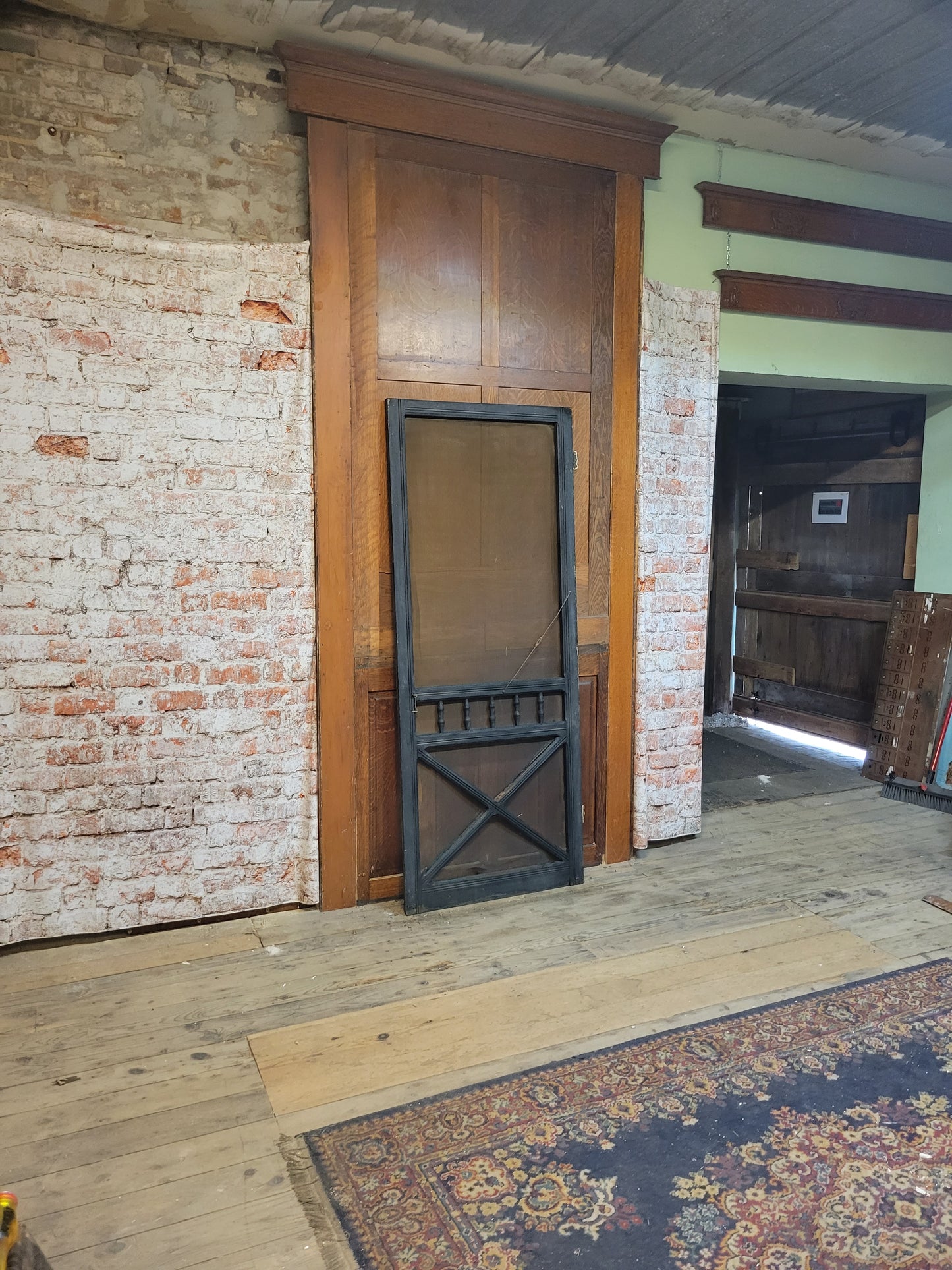 Fancy Antique Screen Door, Salvaged Farmhouse Screen Door with Gingerbread Woodwork 092705