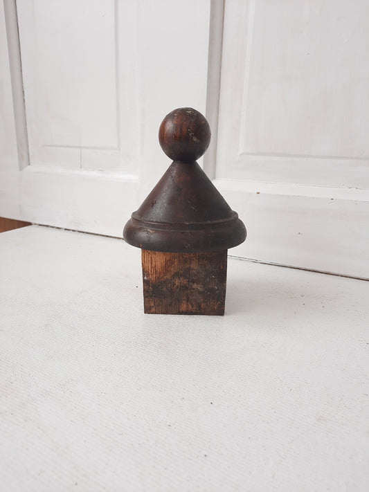 Small Antique Carved Newel Post Topper, Wood Newel Post Finial Top 100509