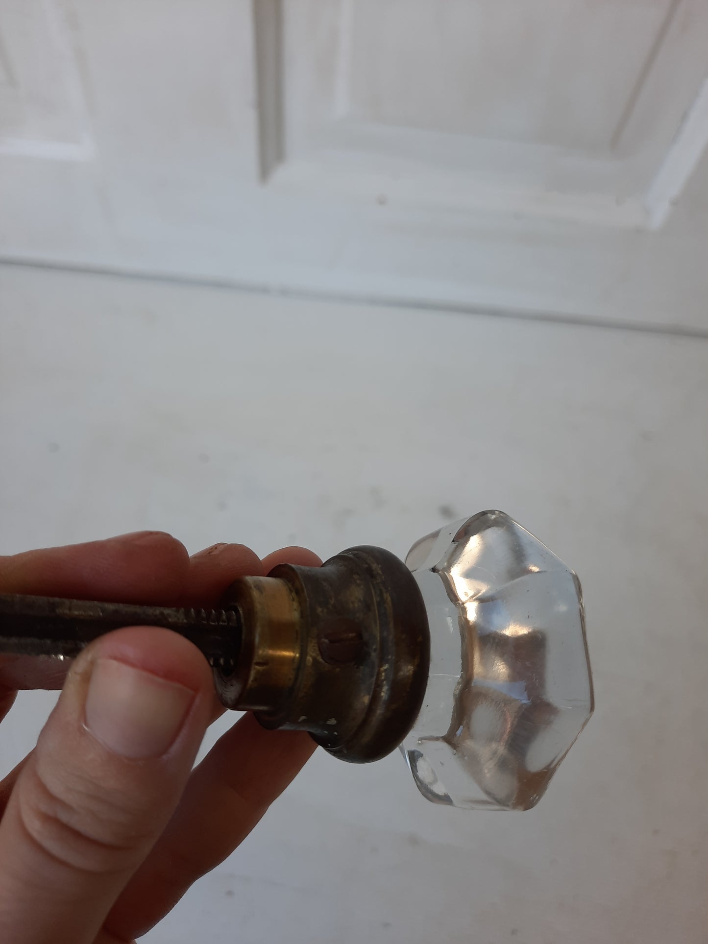 Antique Brass and Glass Closet Door Knob and Handle Set, 100515
