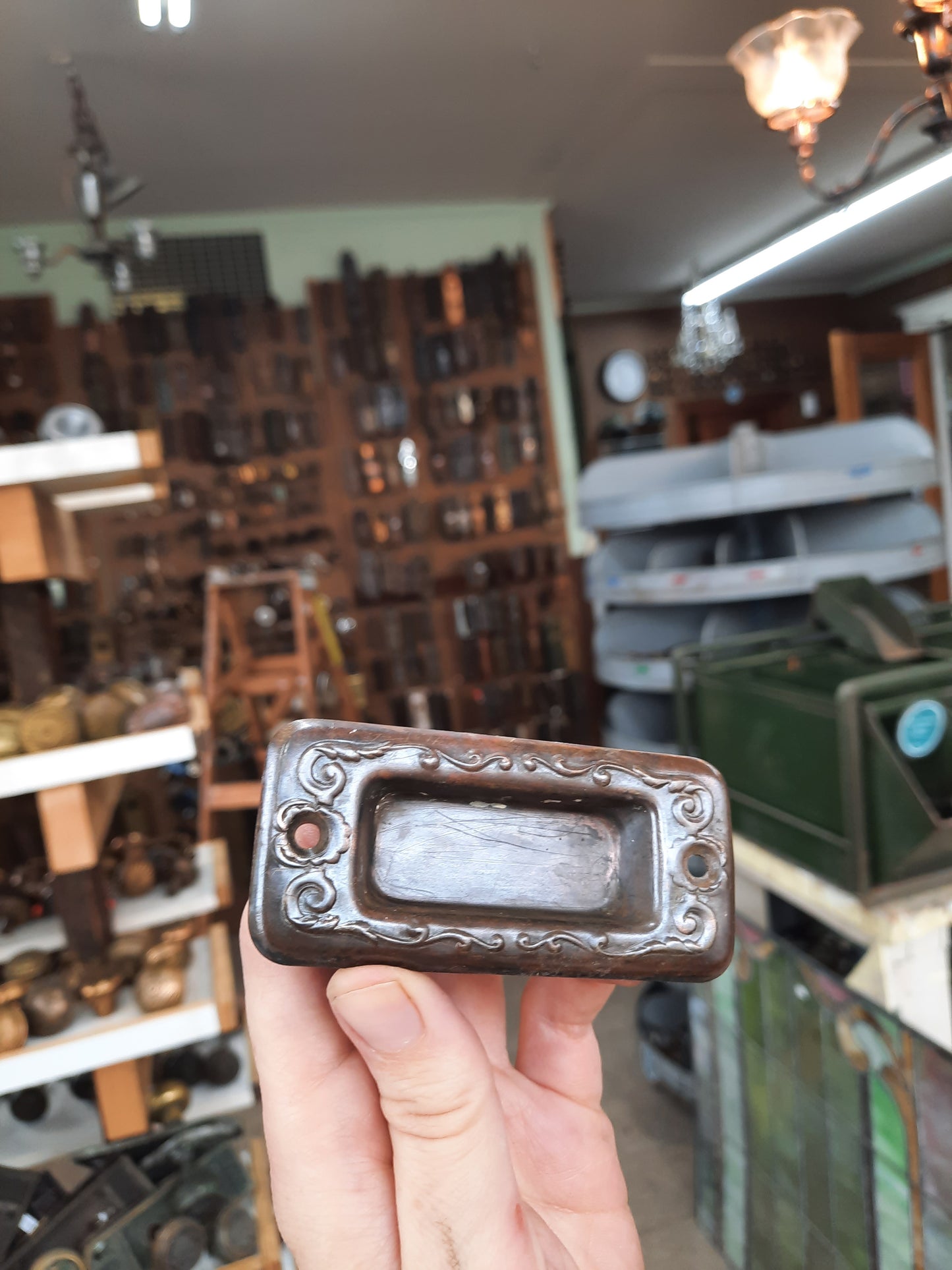 Pair of Antique Stamped Bronze Window Pulls, Antique Wood Window Sash Lifts 101102