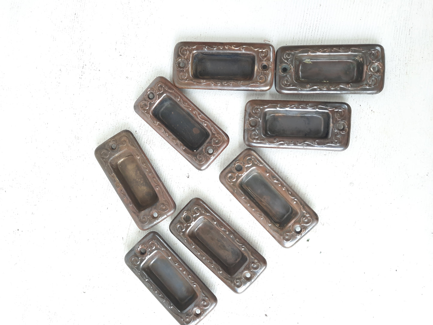 Pair of Antique Stamped Bronze Window Pulls, Antique Wood Window Sash Lifts 101102