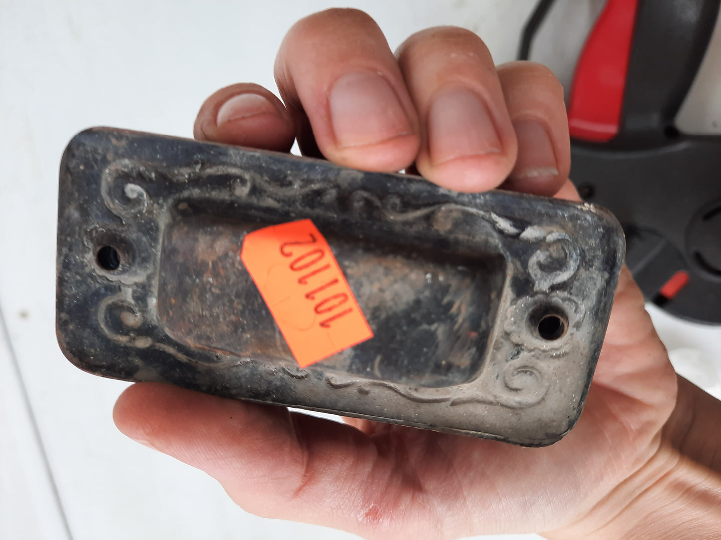 Pair of Antique Stamped Bronze Window Pulls, Antique Wood Window Sash Lifts 101102