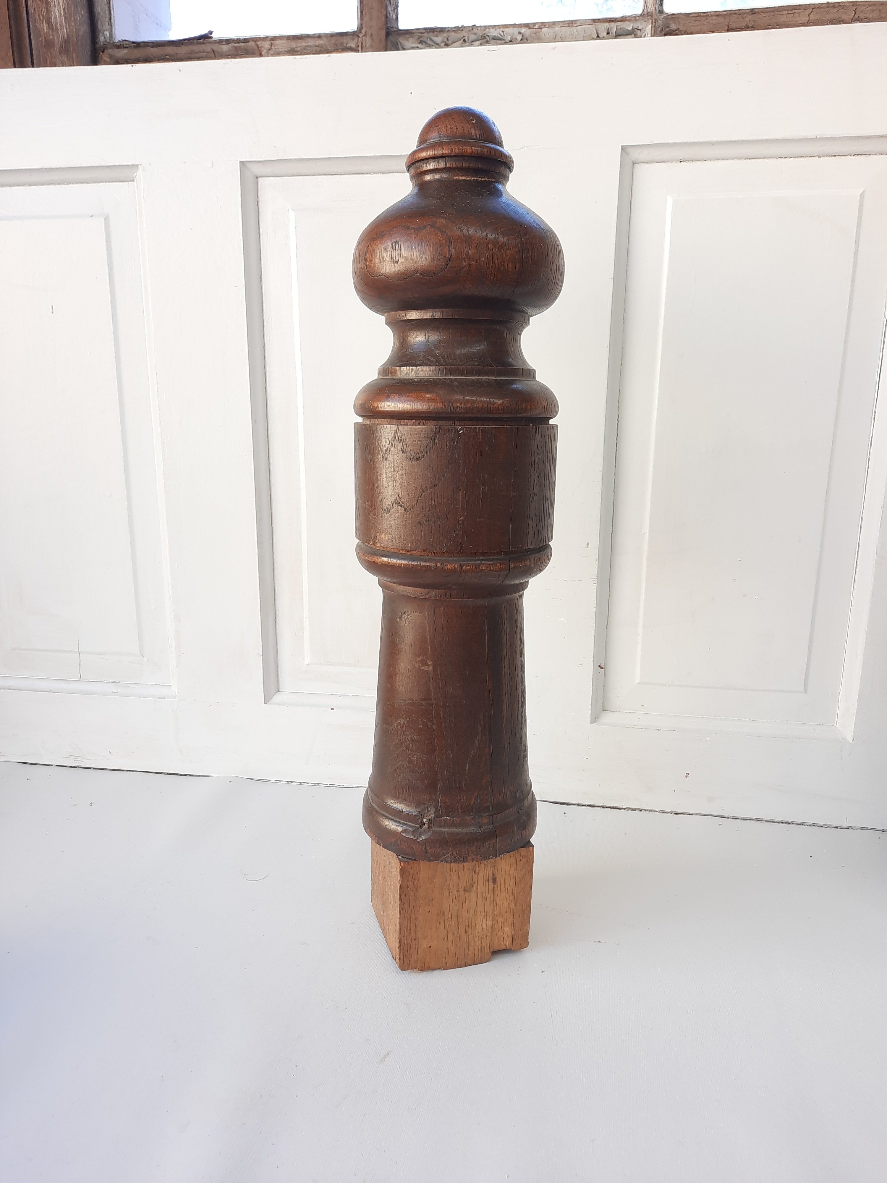 Large Antique Turned Newel Post Topper, Wood Newel Post Finial Top