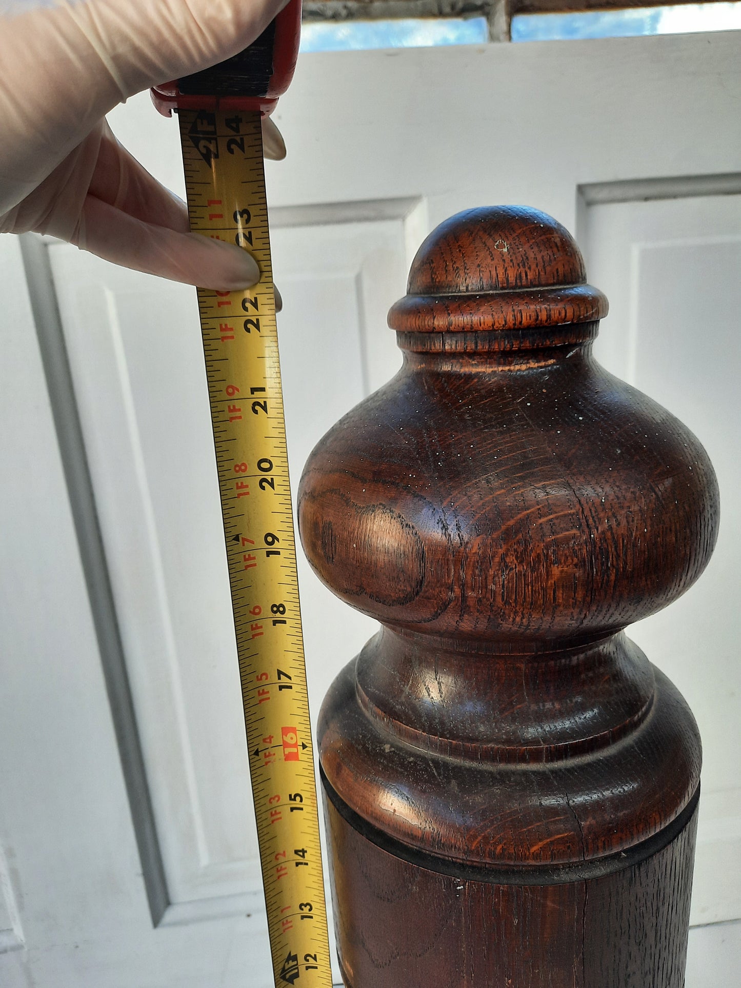 Large Antique Turned Newel Post Topper, Wood Newel Post Finial Top