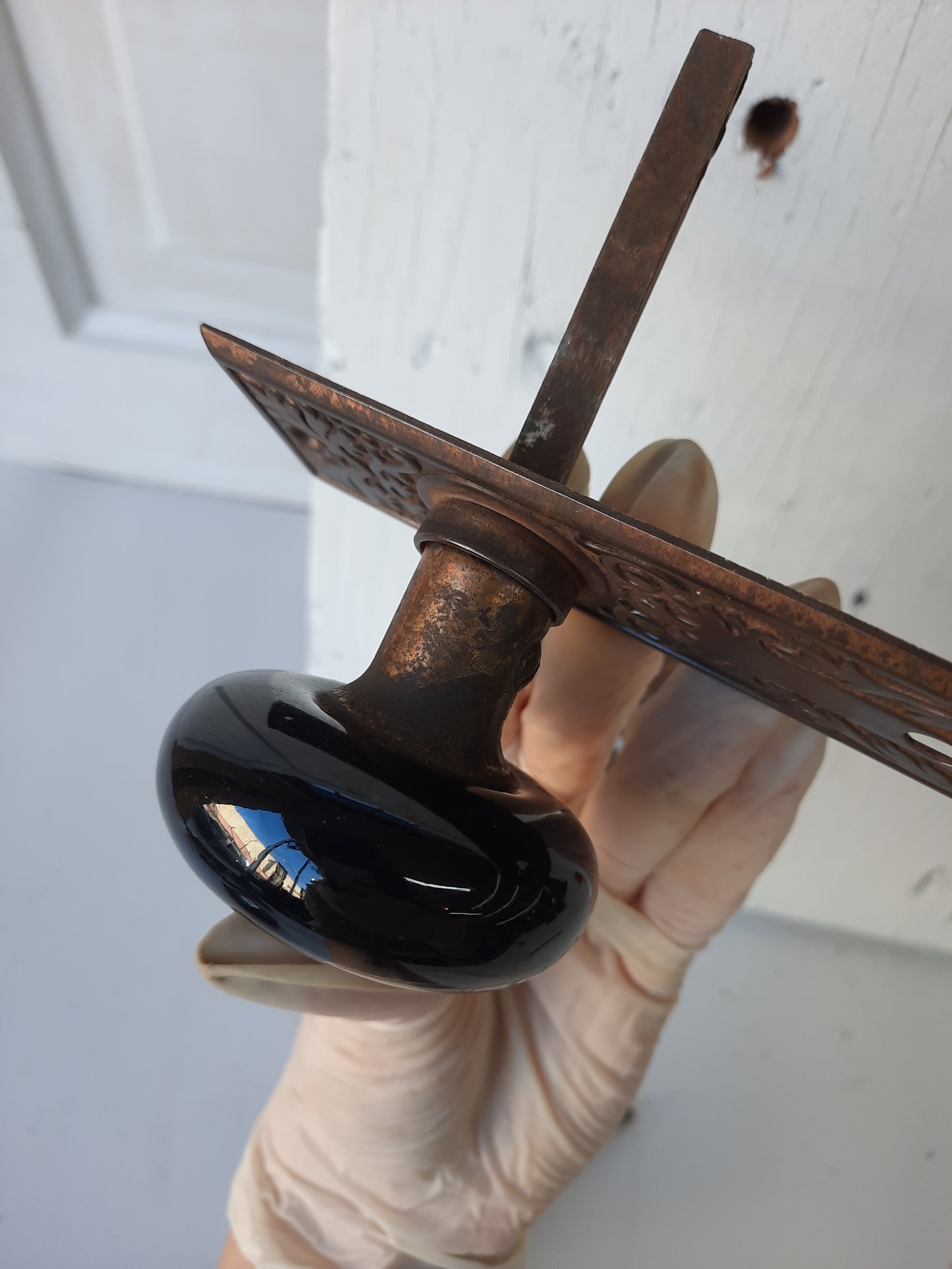 Antique Black Doorknobs and Plates Victorian Door Hardware Set, Ceramic Doorknob and Plate Set 102104