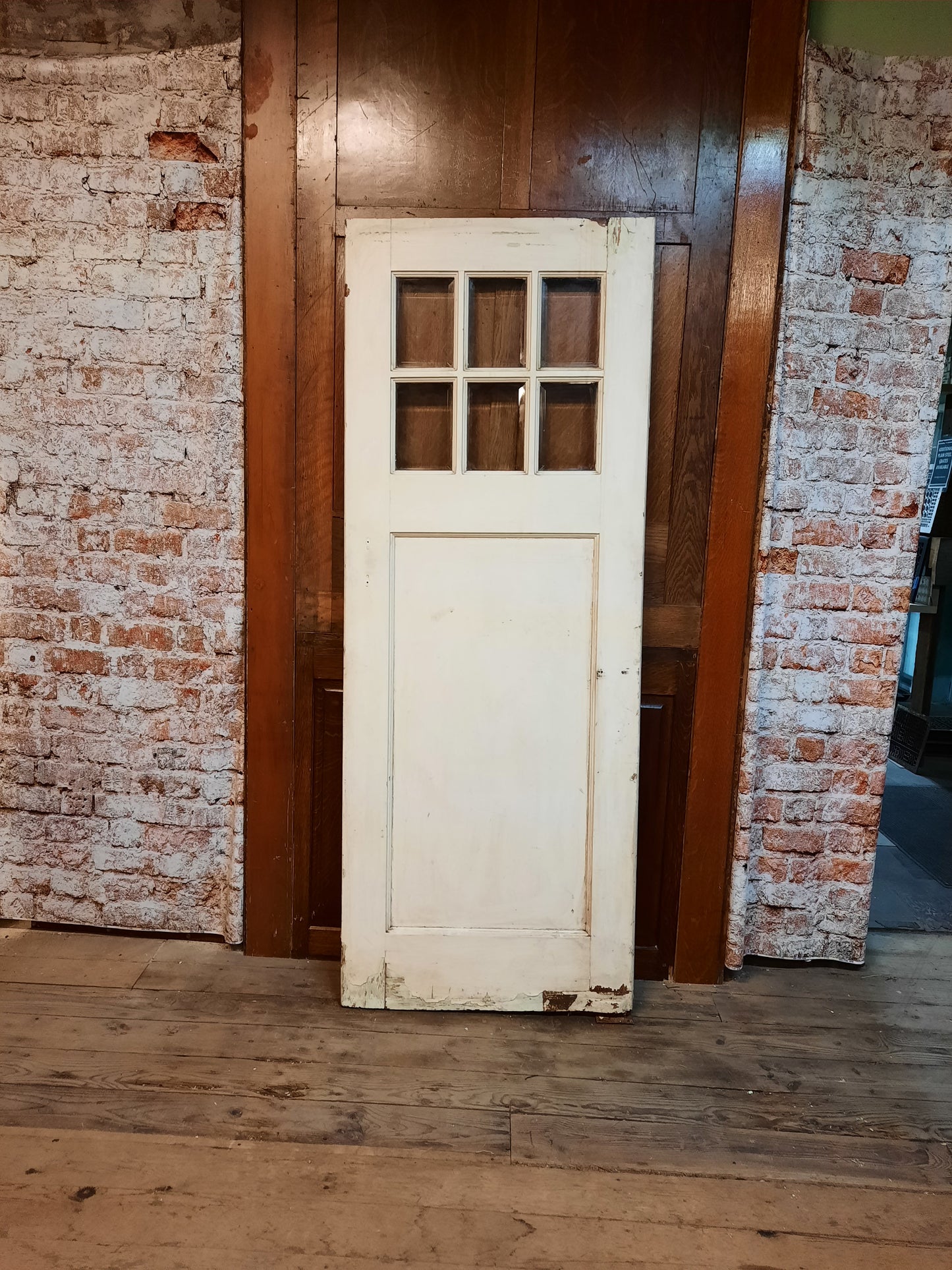 32" Antique Solid Wood Swinging Door, Early 1900s Butler or Pivoting Door with Glass 110410