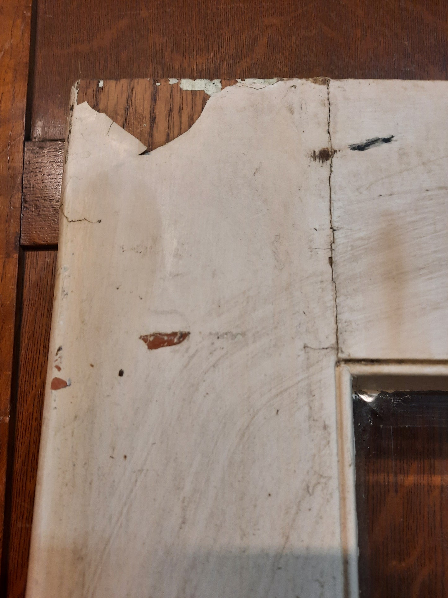 32" Antique Solid Wood Swinging Door, Early 1900s Butler or Pivoting Door with Glass 110410