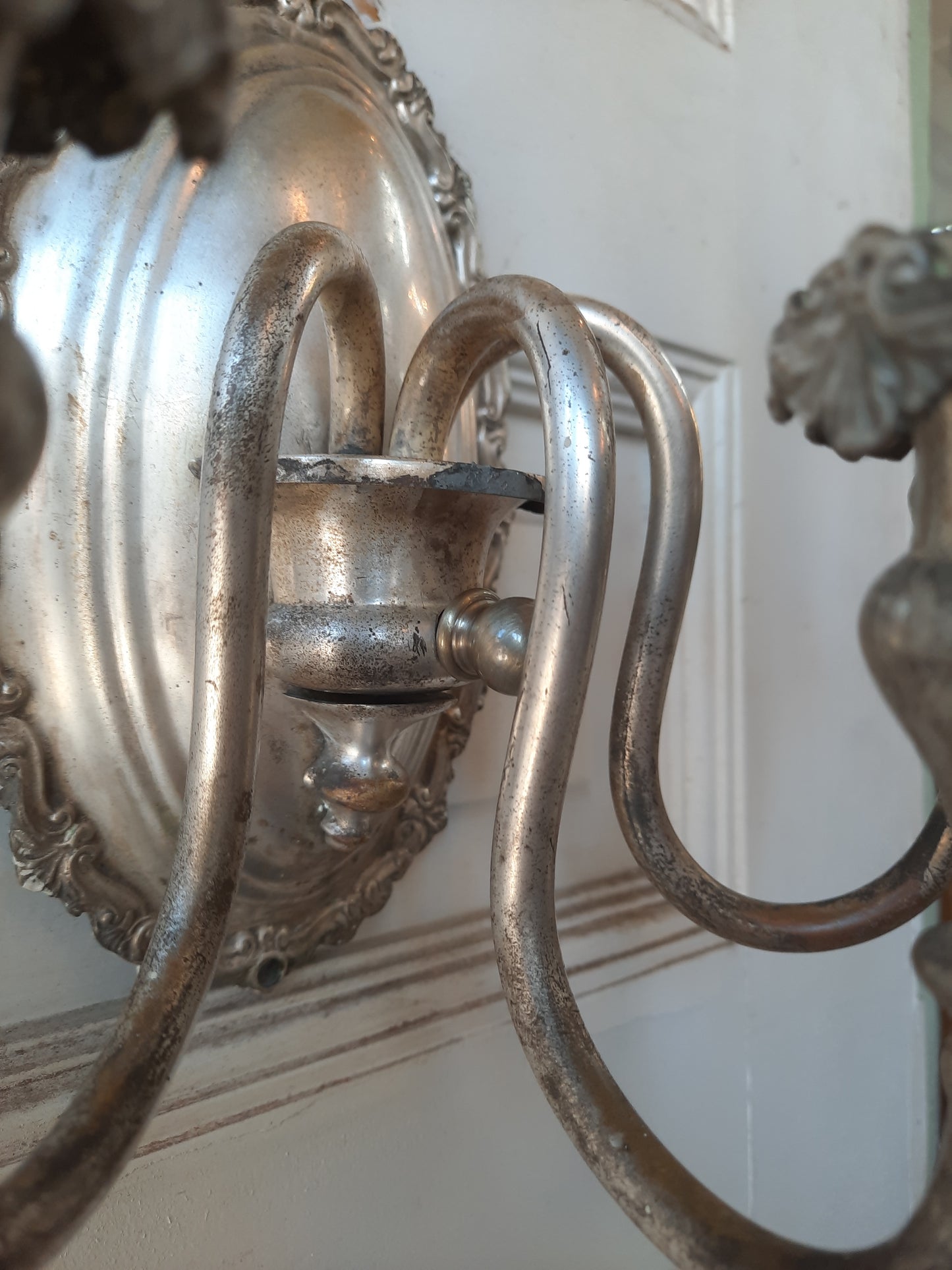 Pair of Silver Plated Antique Wall Sconces, Antique Silver Candle Wall Lights