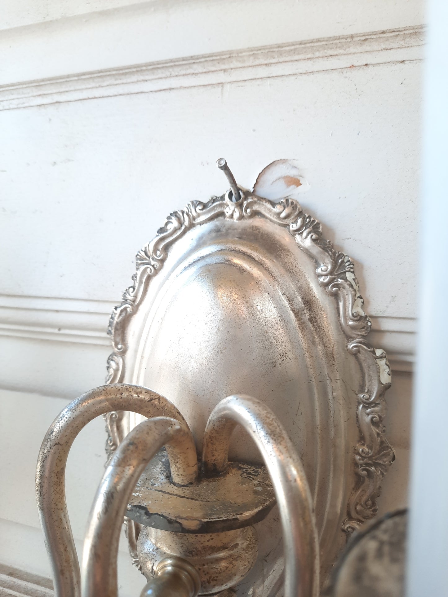 Pair of Silver Plated Antique Wall Sconces, Antique Silver Candle Wall Lights