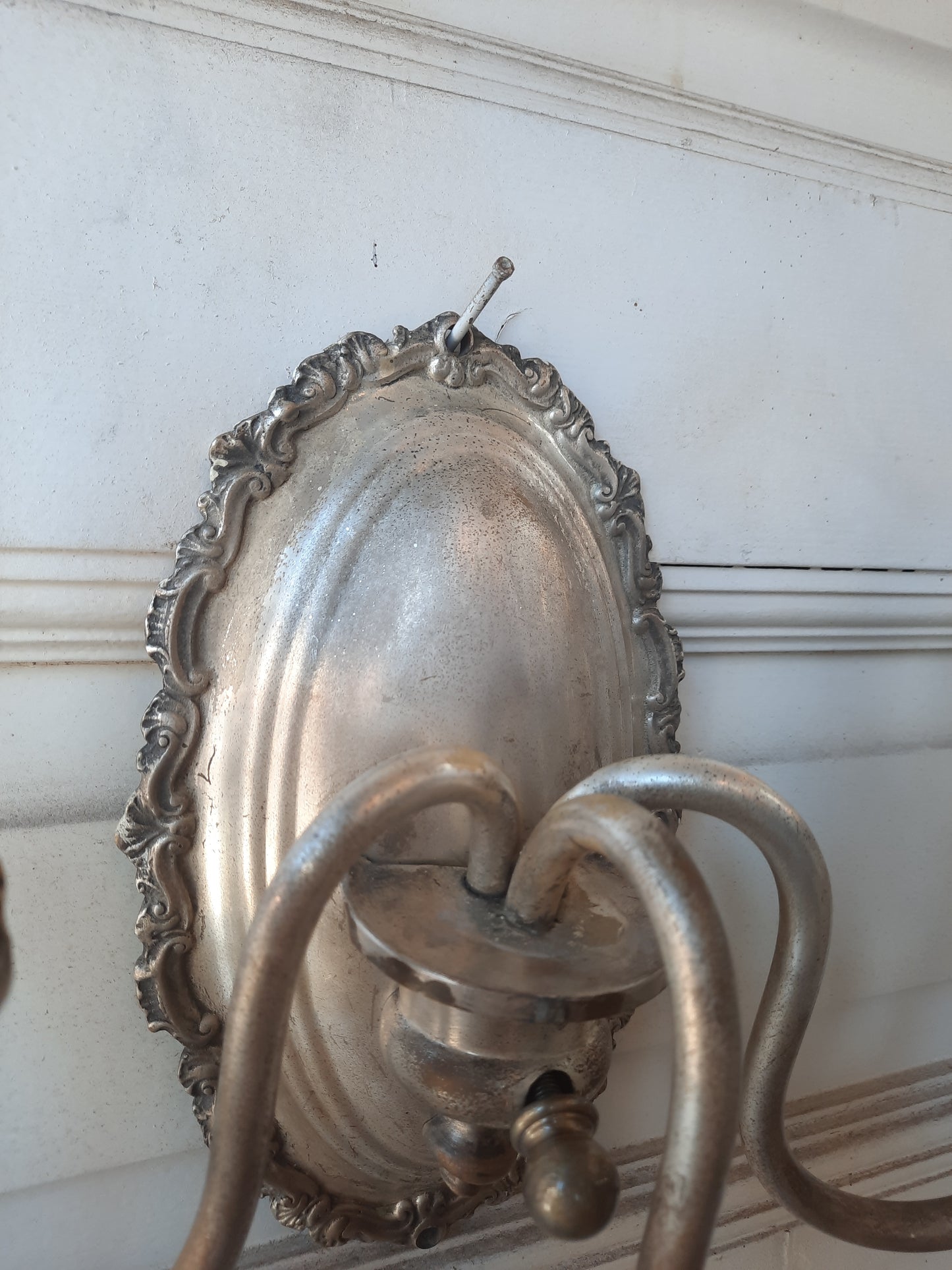 Pair of Silver Plated Antique Wall Sconces, Antique Silver Candle Wall Lights