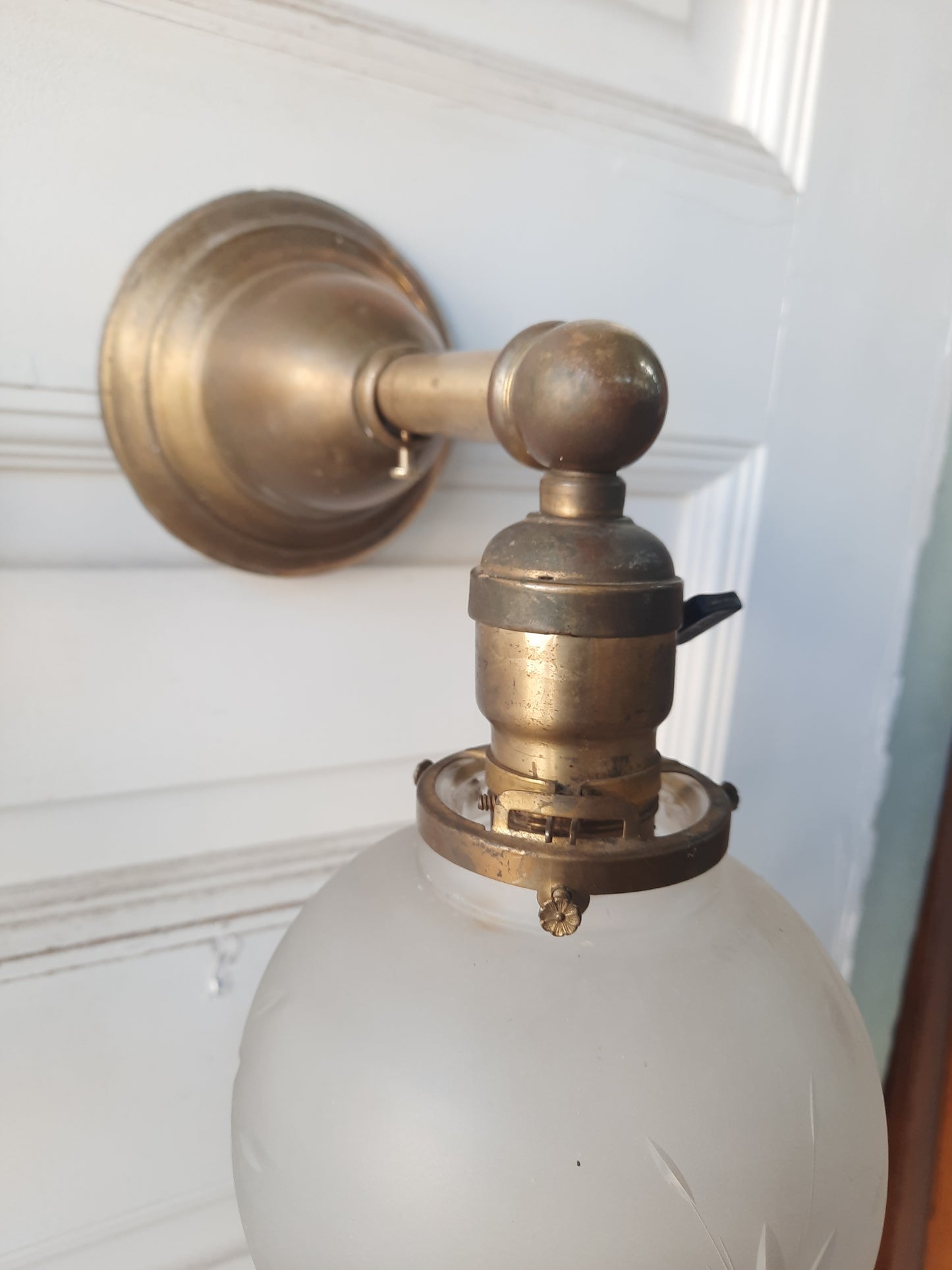 Antique Brass Sconces with Cut Glass Shades, Wall Sconce Lights with Frosted Glass Globes