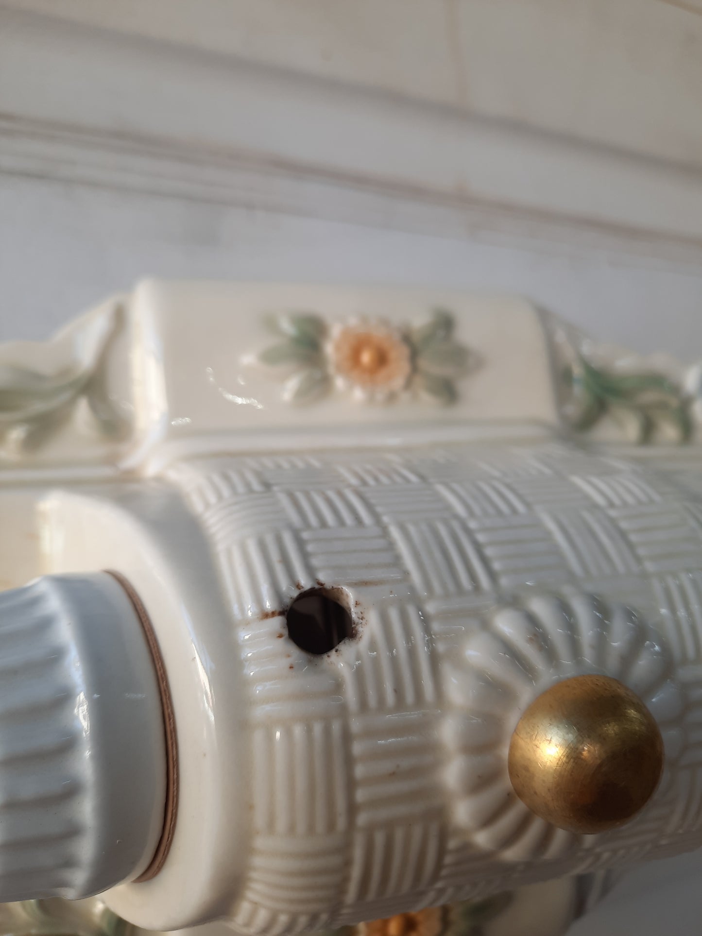 Vintage Porcelier Light Fixture, Porcelain Pink and Yellow Flower Fixture 111303