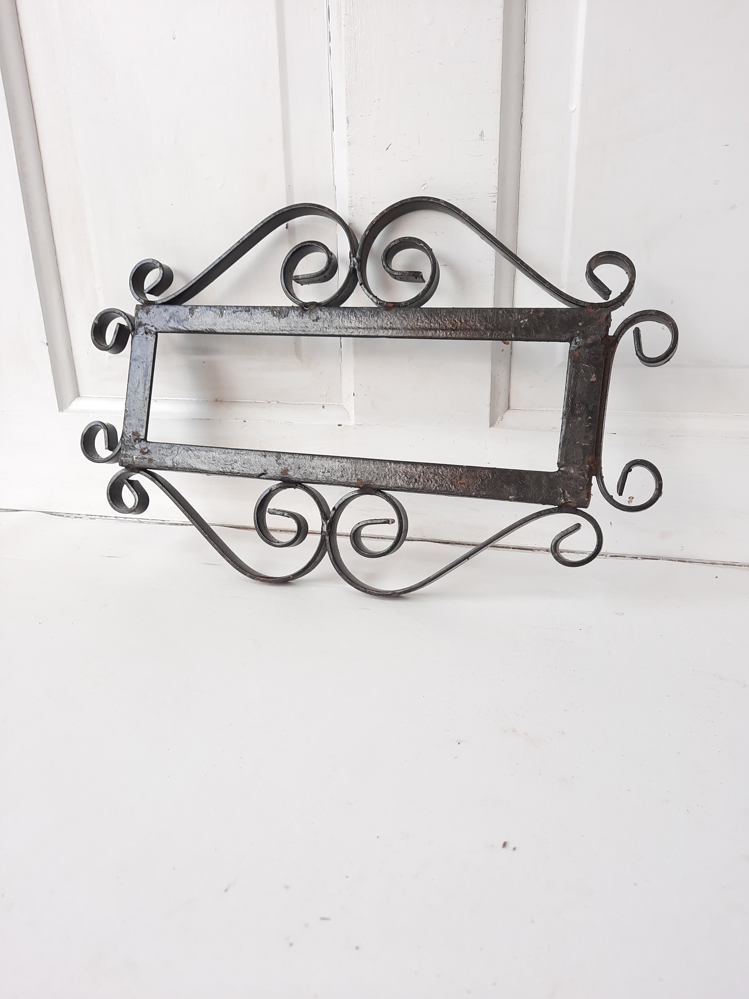 Vintage Wrought Iron House Number Bracket, Scroll Design Address Numbe