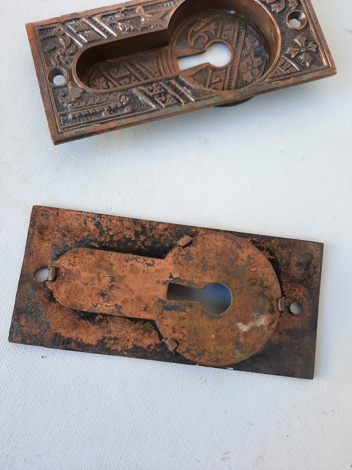 Antique Bronze Eastlake Pattern Pocket Door Pulls, Pocket Rolling Door Recessed Handles 111801