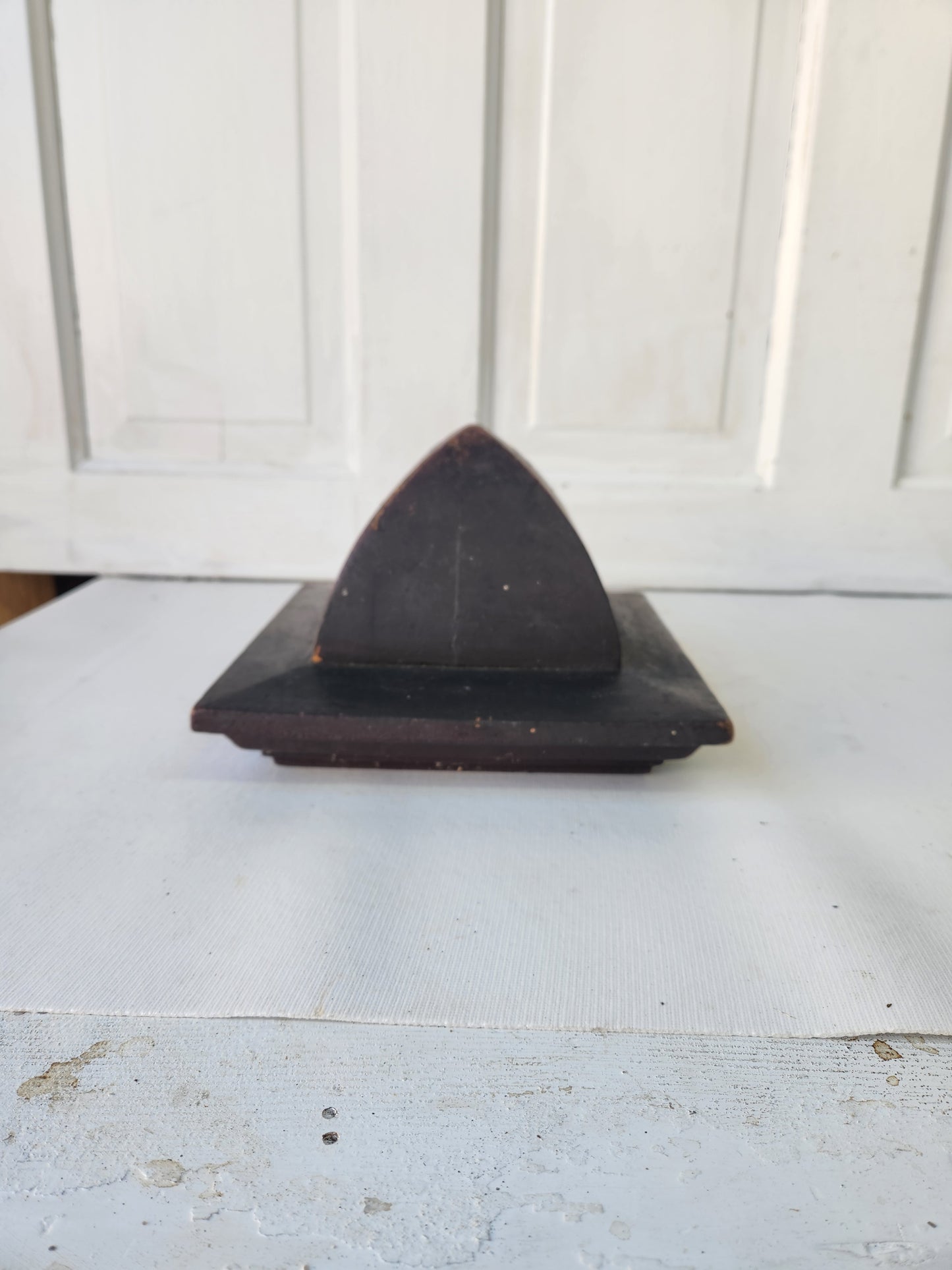 Large Antique Pyramid Wood Newel Post Topper, Wood Newel Post Finial Top #112501