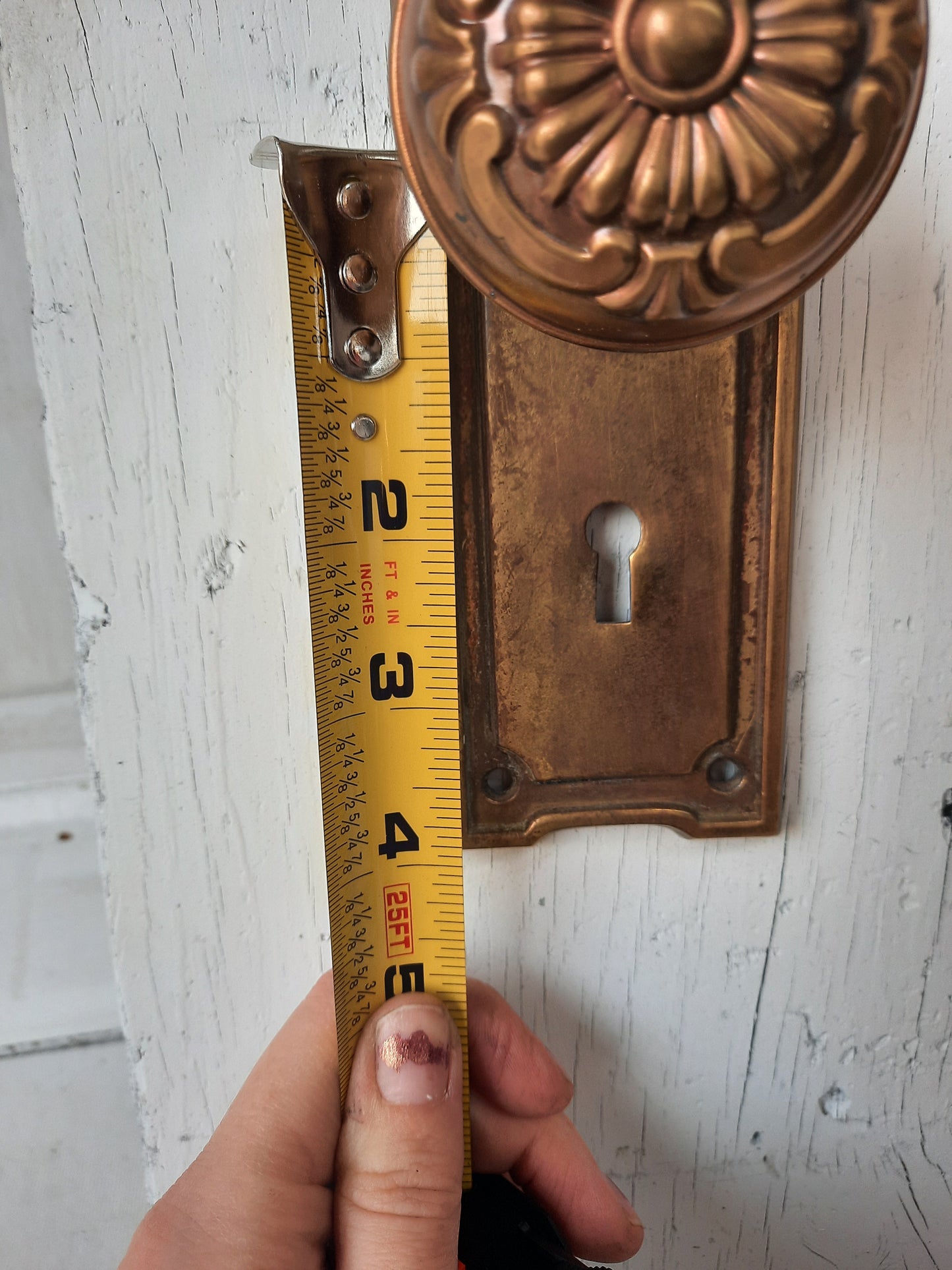 Stamped Brass Doorknob and Plate Set, Victorian Door Hardware 120601