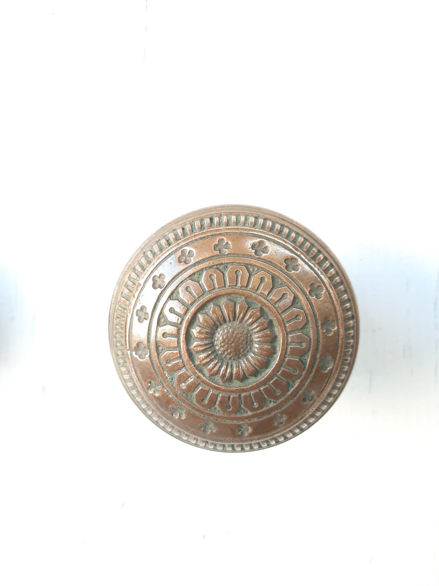Antique Pair of Sunflower Door Knobs, Fancy Flower Design Bronze Door Knob 120703