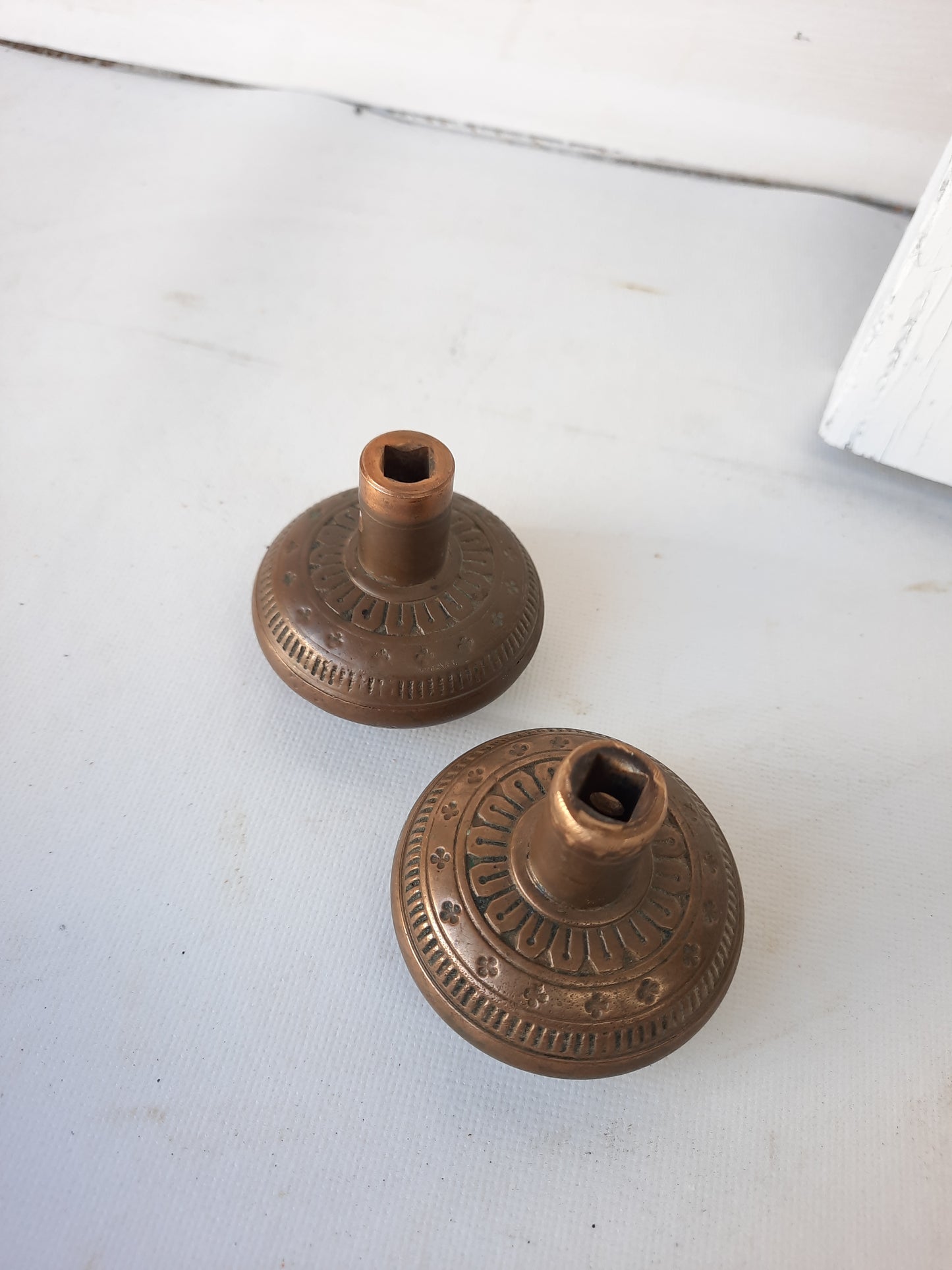 Antique Pair of Sunflower Door Knobs, Fancy Flower Design Bronze Door Knob 120703