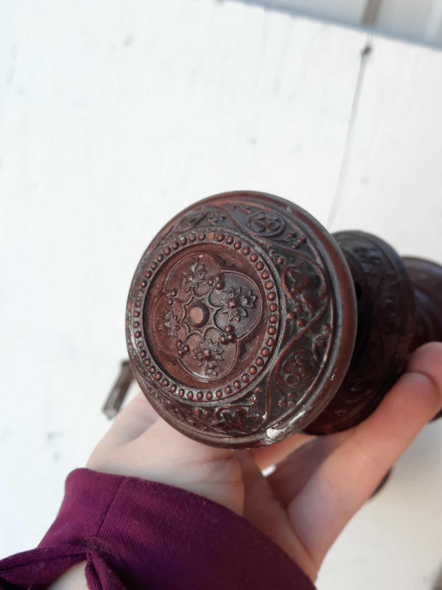 Antique Composite Doorknob and Rosette Set, Victorian Era Hemacite Door Knob Pairs, 120802