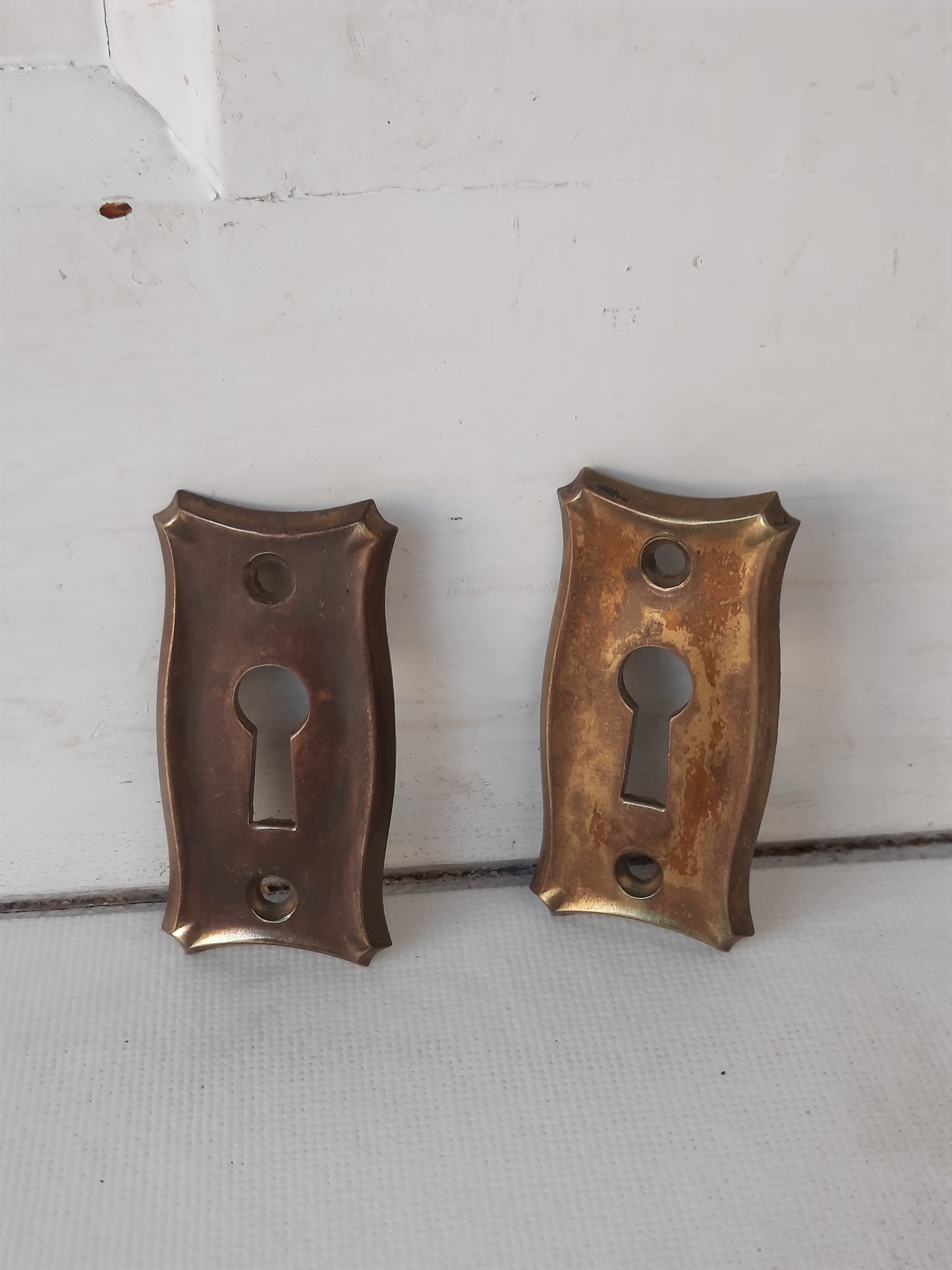 Antique Brass Pair of Keyhole Covers, Ornate Key Hole Escutcheon Plates 121502