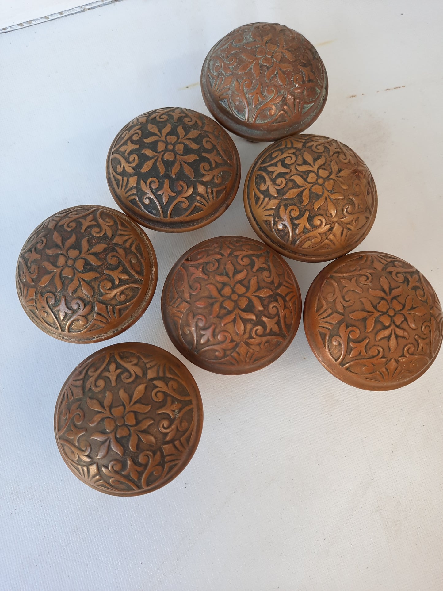 Pair of Cairo or Halfa Pattern Doorknobs by Lockwood, Victorian Floral Design Bronze Door Knob Set 121406