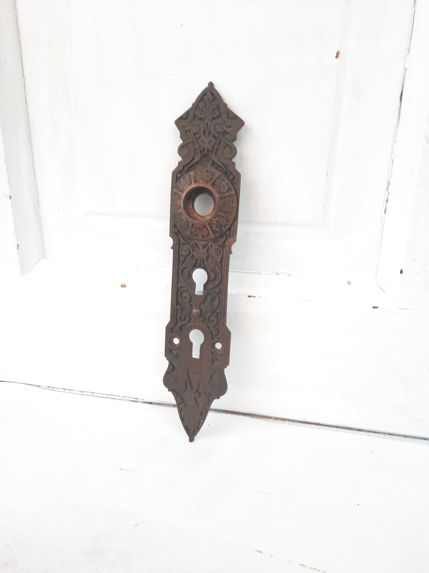 Antique Bronze Exterior Door Plate, Antique Door Plate Double Keyhole Backplate 121601