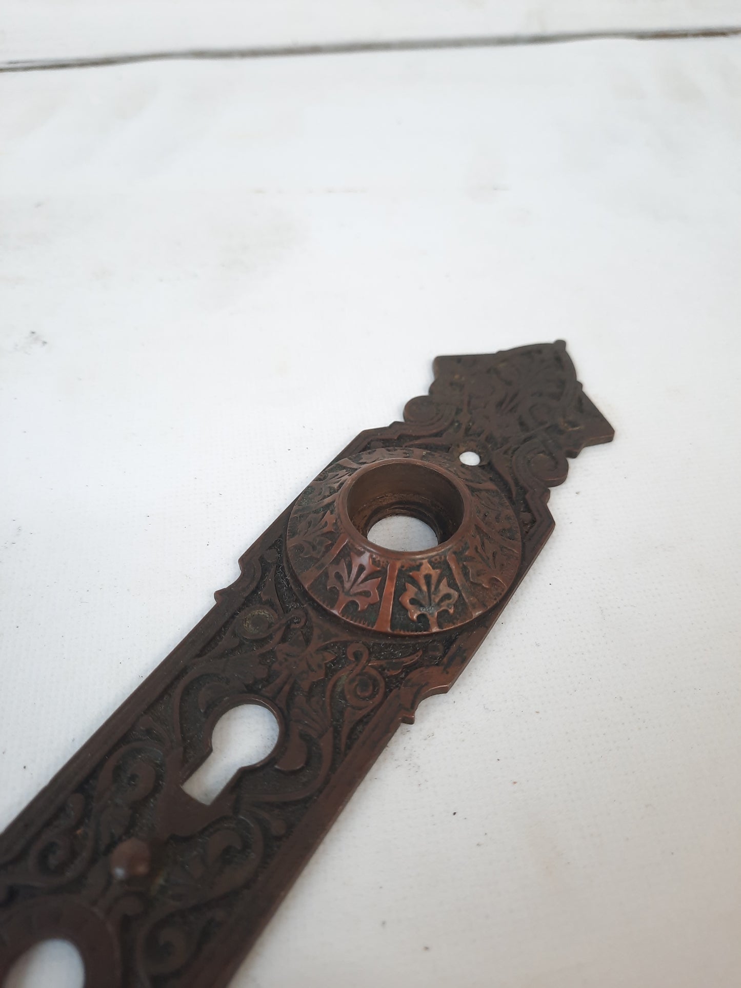 Antique Bronze Exterior Door Plate, Antique Door Plate Double Keyhole Backplate 121601