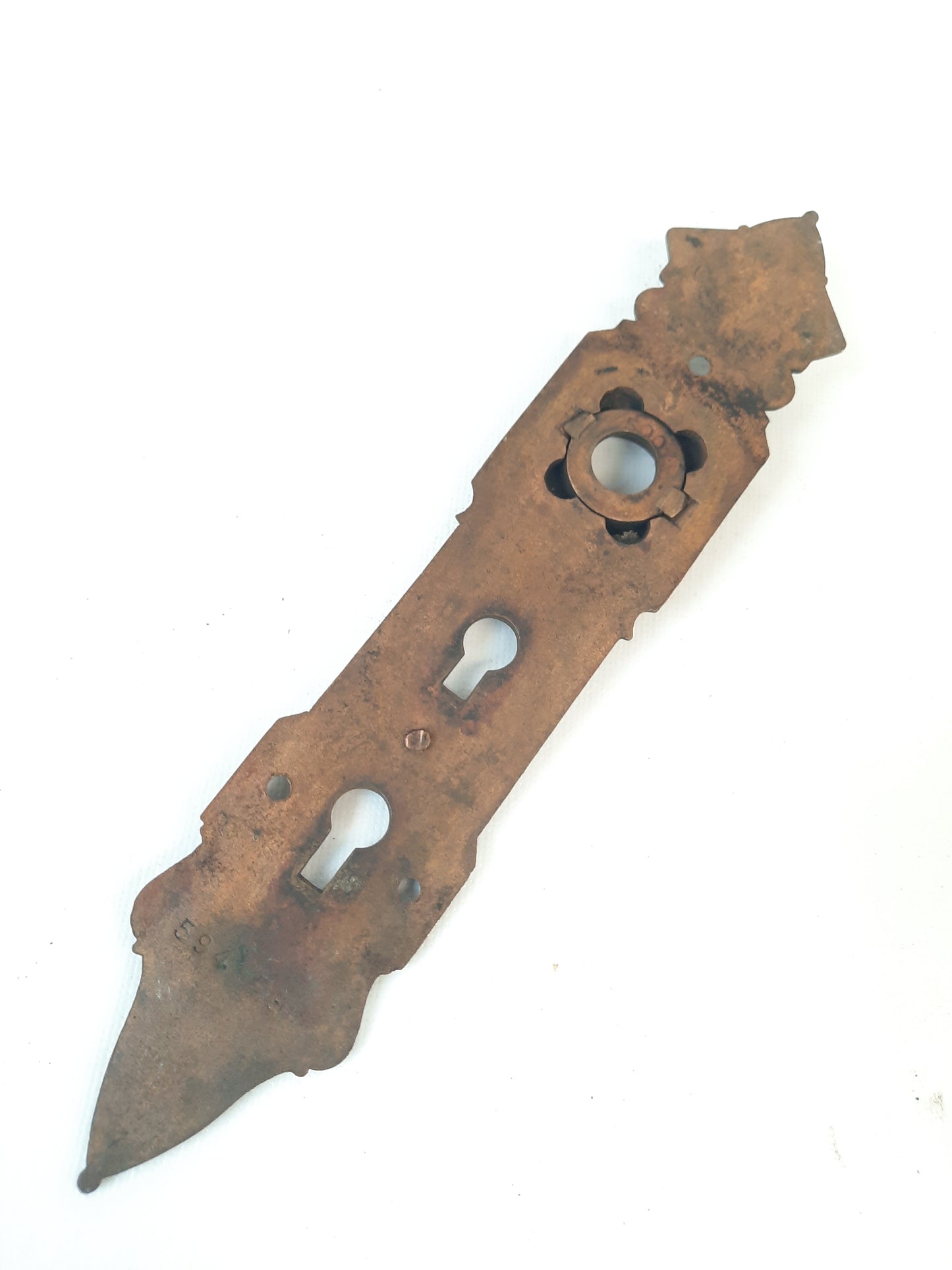Antique Bronze Exterior Door Plate, Antique Door Plate Double Keyhole Backplate 121601