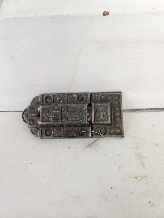 Antique Ornate Iron Eastlake Cabinet Latch, Fancy Cabinet Lock Set or Transom Latch
