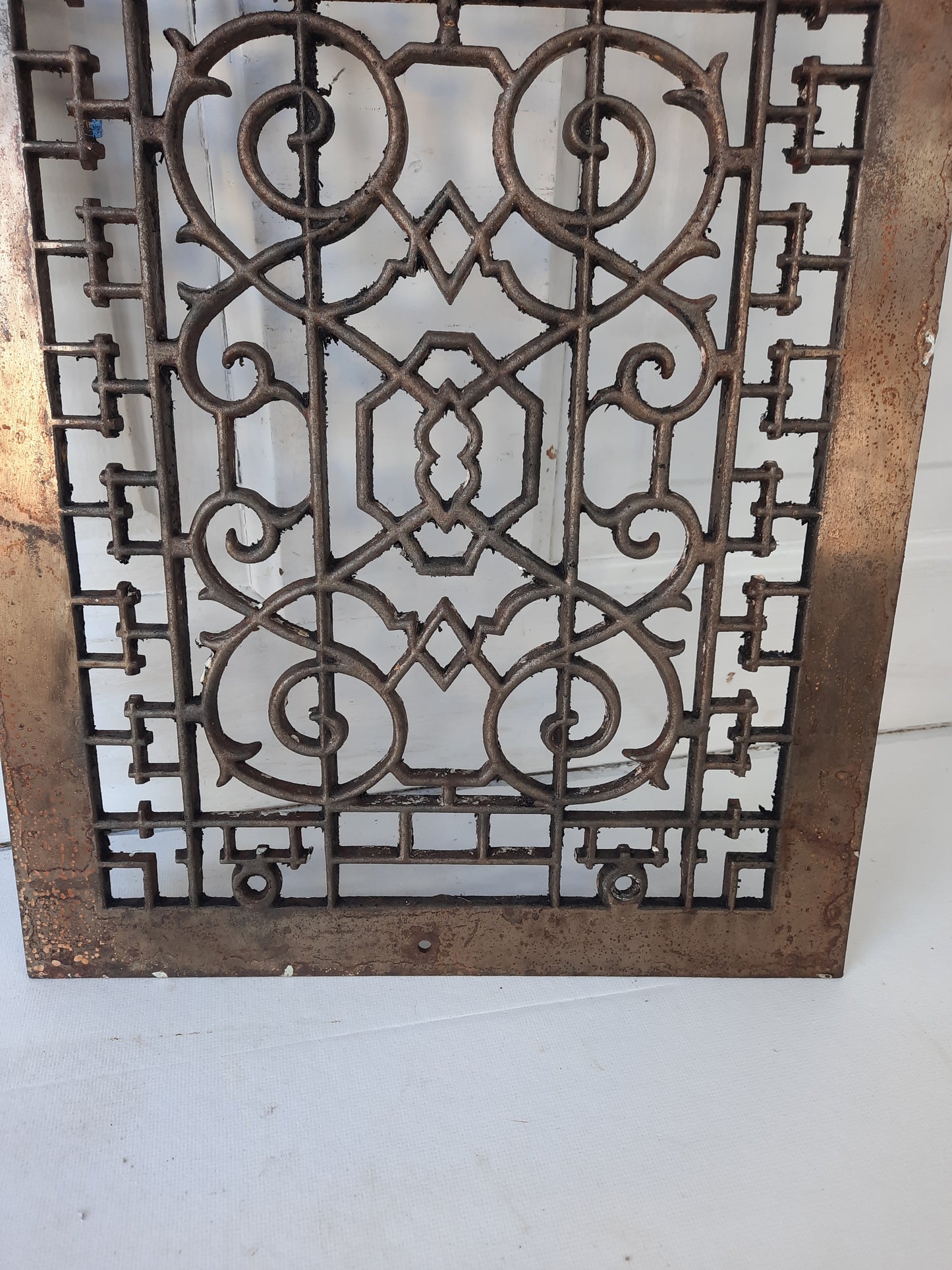 11 x 14 Antique Cast Iron Vent Cover, Floor Register Cover with Scroll Design #010203