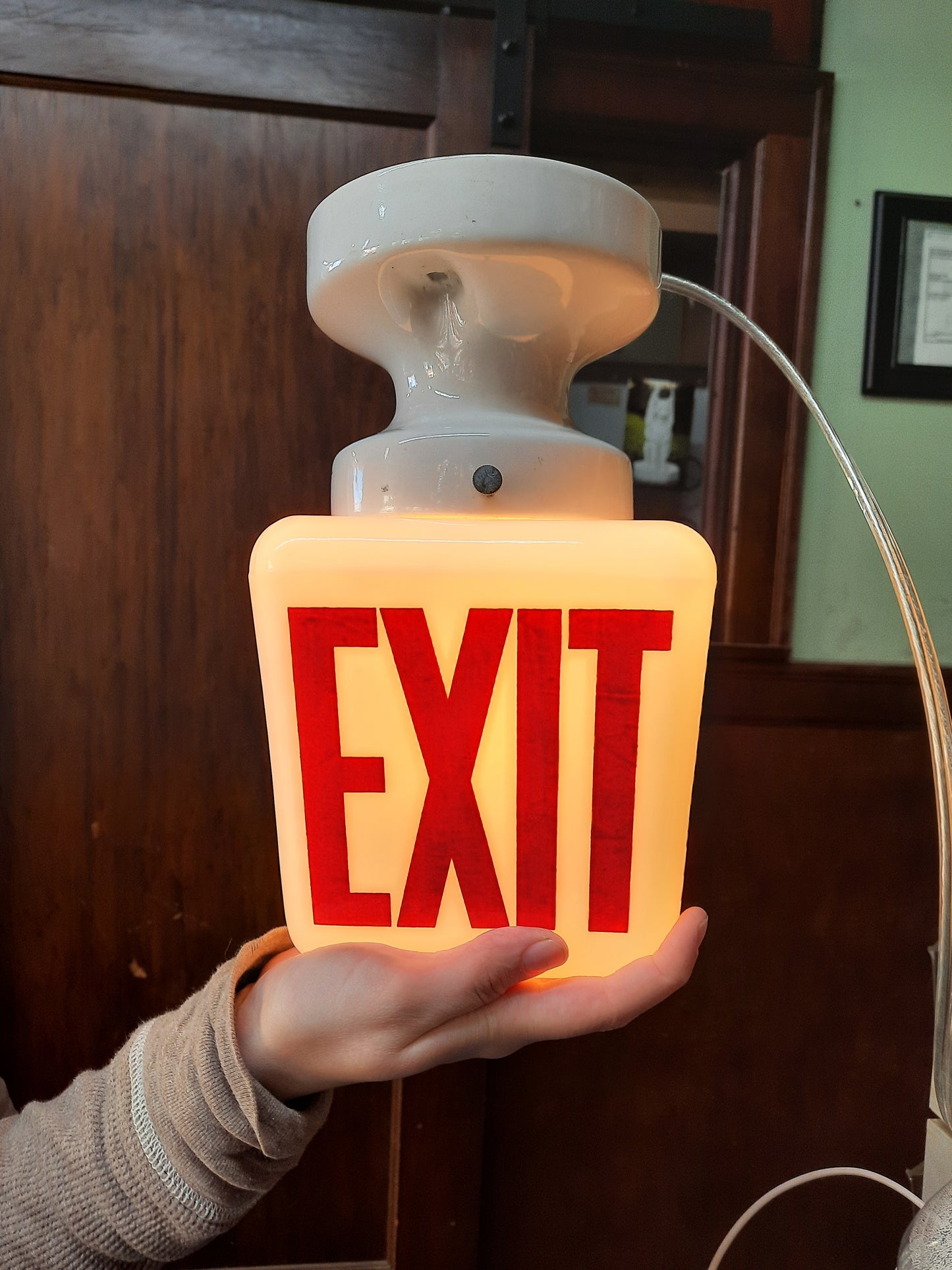 Vintage White and Red Exit Sign, Ceiling Mounted Exit Sign Light 011101