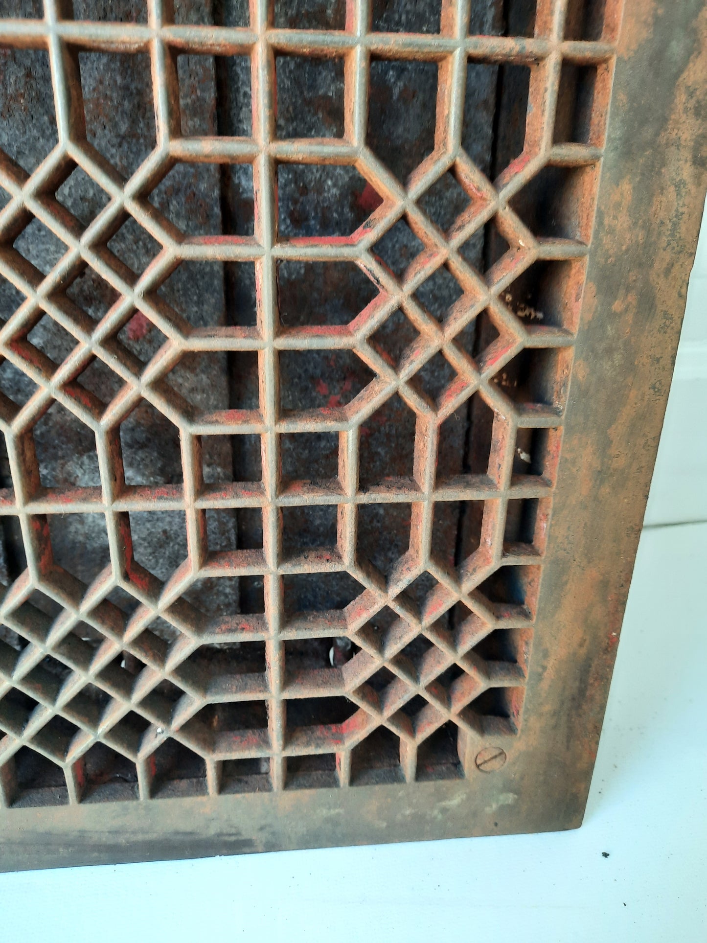 12 x 14 Antique Vent Cover Iron Register Cover, Lattice Pattern Ornate Grate 011106