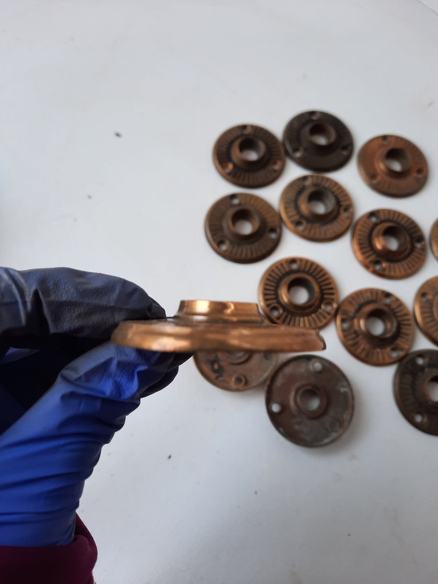 Antique Radial Design Bronze Doorknob Rosettes, Antique Door Knob Collar Backplates 011810