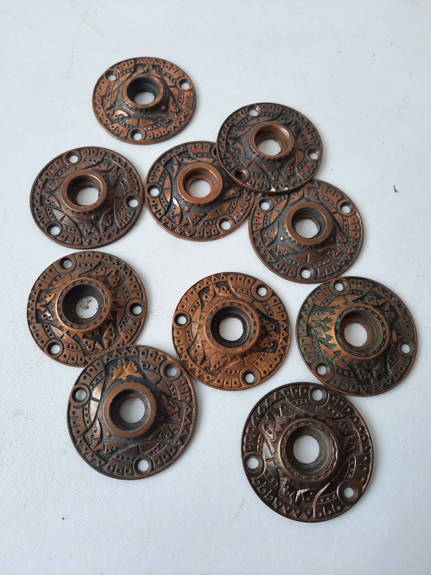 Antique Bronze Eastlake Design Rosettes, Doorknob Collar Rosette Backplates 012306