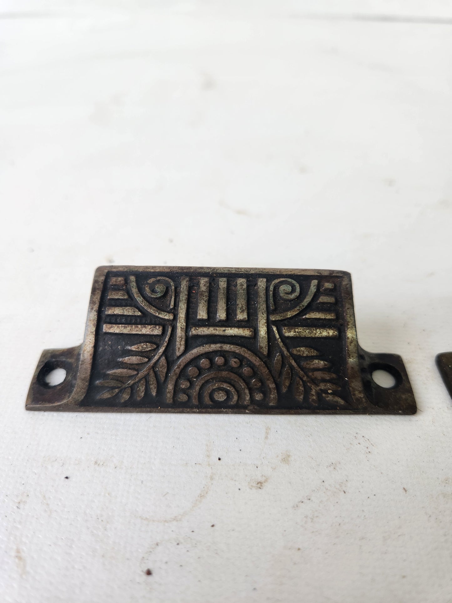Small Eastlake Iron Pulls with Flower Detail, Antique Floral Design Pull, Cast Iron Handle Antique Victorian Hardware 012403