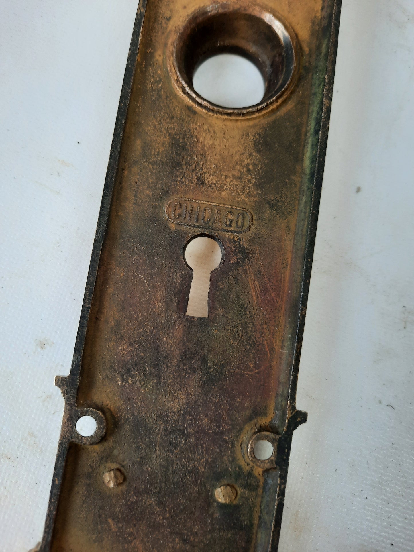 Pair Niles Chicago Large Bronze Door Plates, Antique Ornate Doorknob Backplates 013001