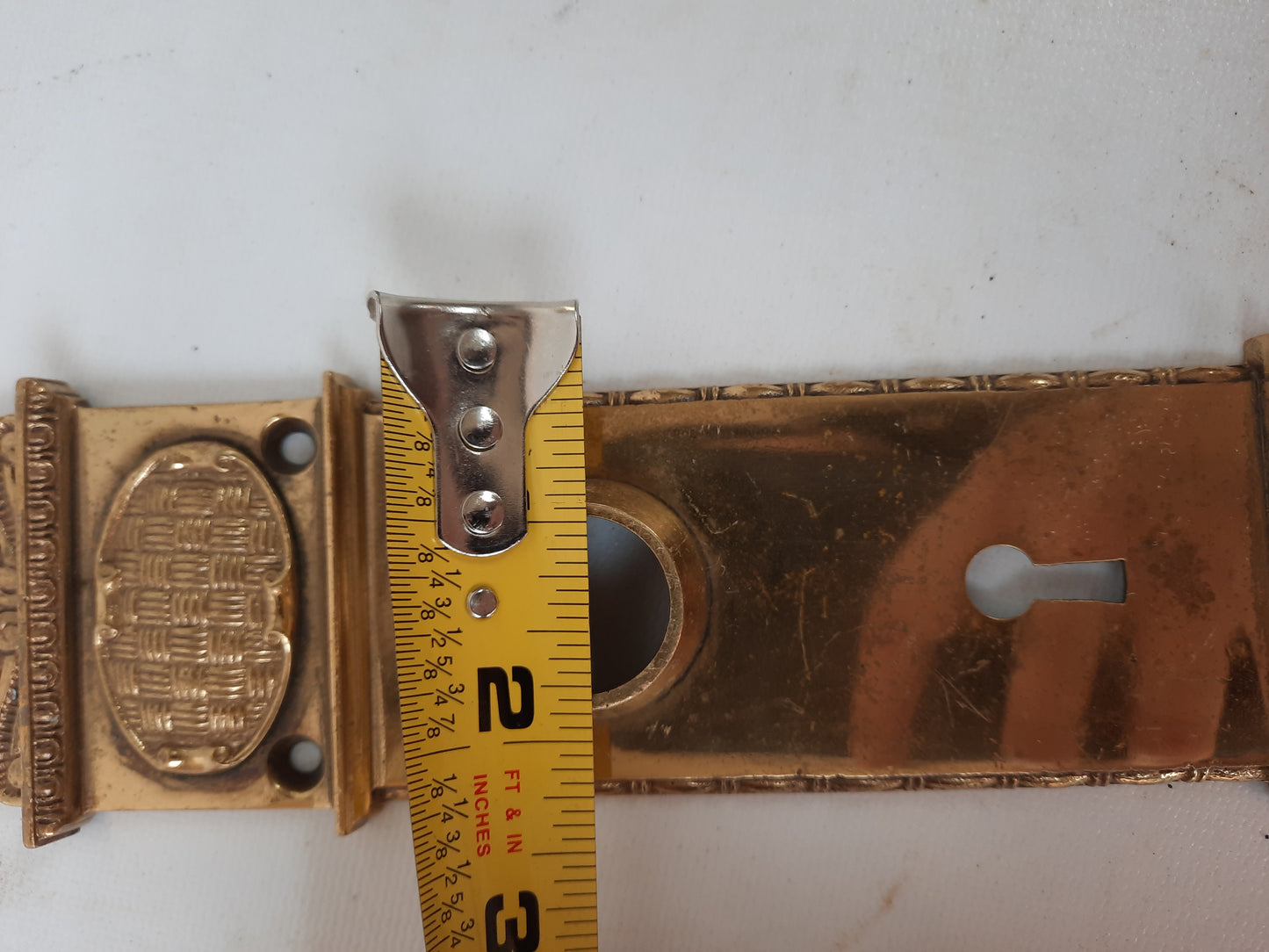 Pair Niles Chicago Large Bronze Door Plates, Antique Ornate Doorknob Backplates 013001