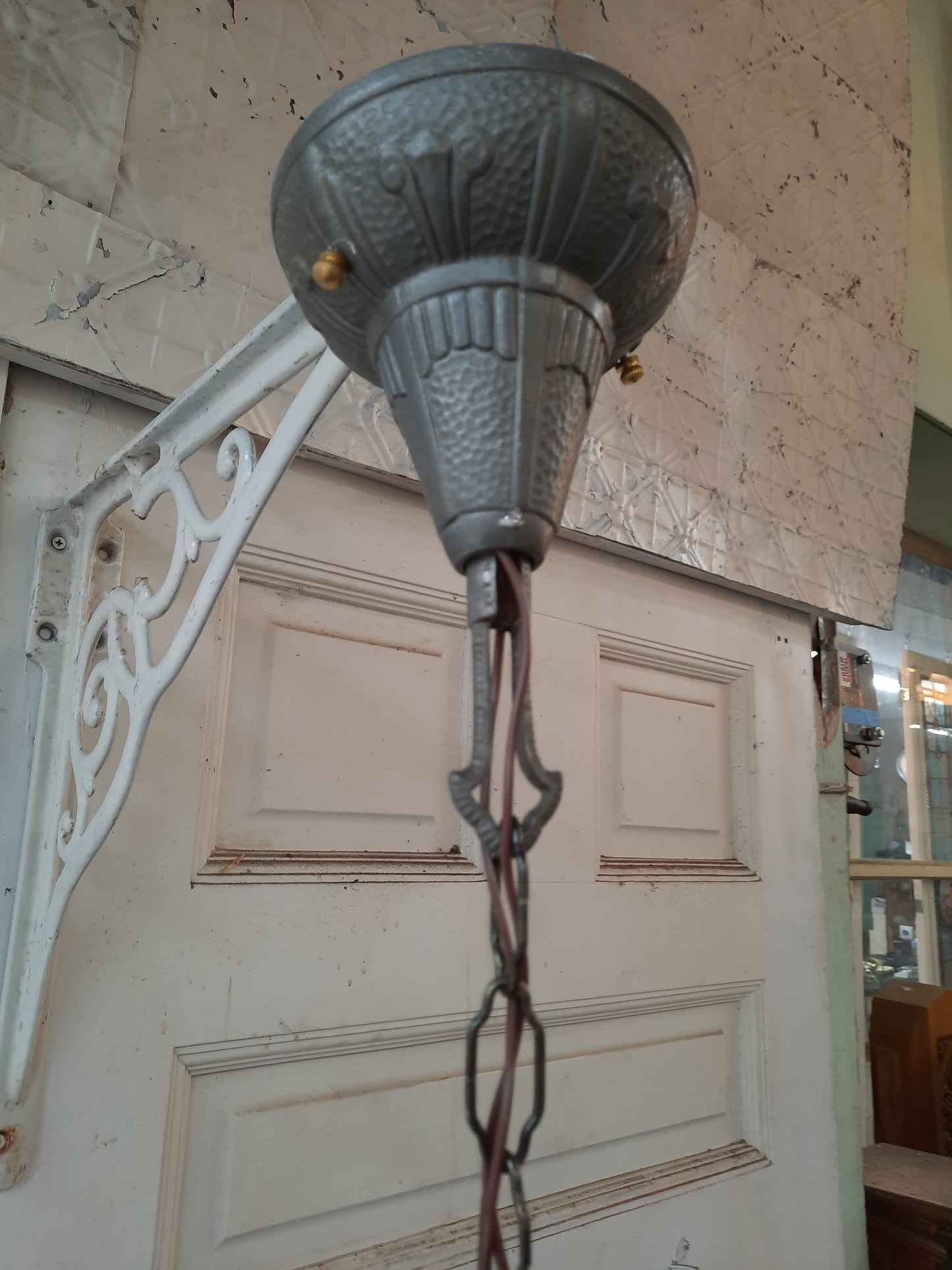 1930s Slip Shade Chandelier, Art Deco Slipper Shade Light with Peach Pink Glass Shades
