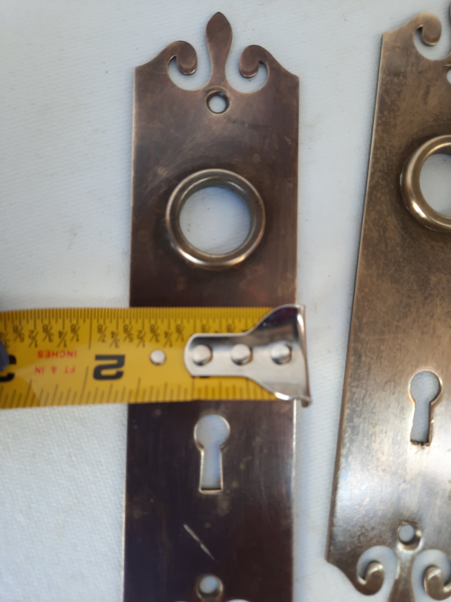 Art Deco Fan Style Doorknob with Backplates, Brass Deco Knobs and Back Plates Set 020301