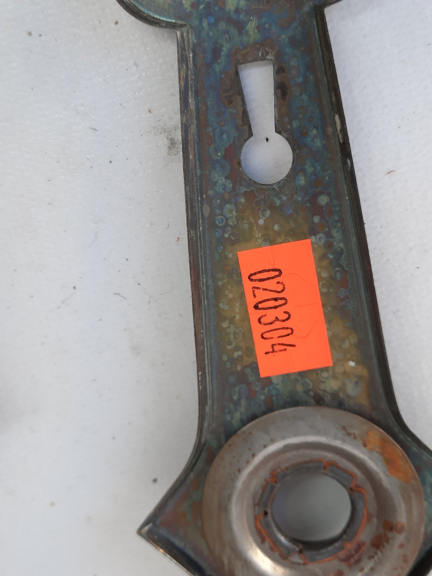 Two Vintage Steel Art Deco Doorknob Backplates, Pair of Deco Escutcheons 020304