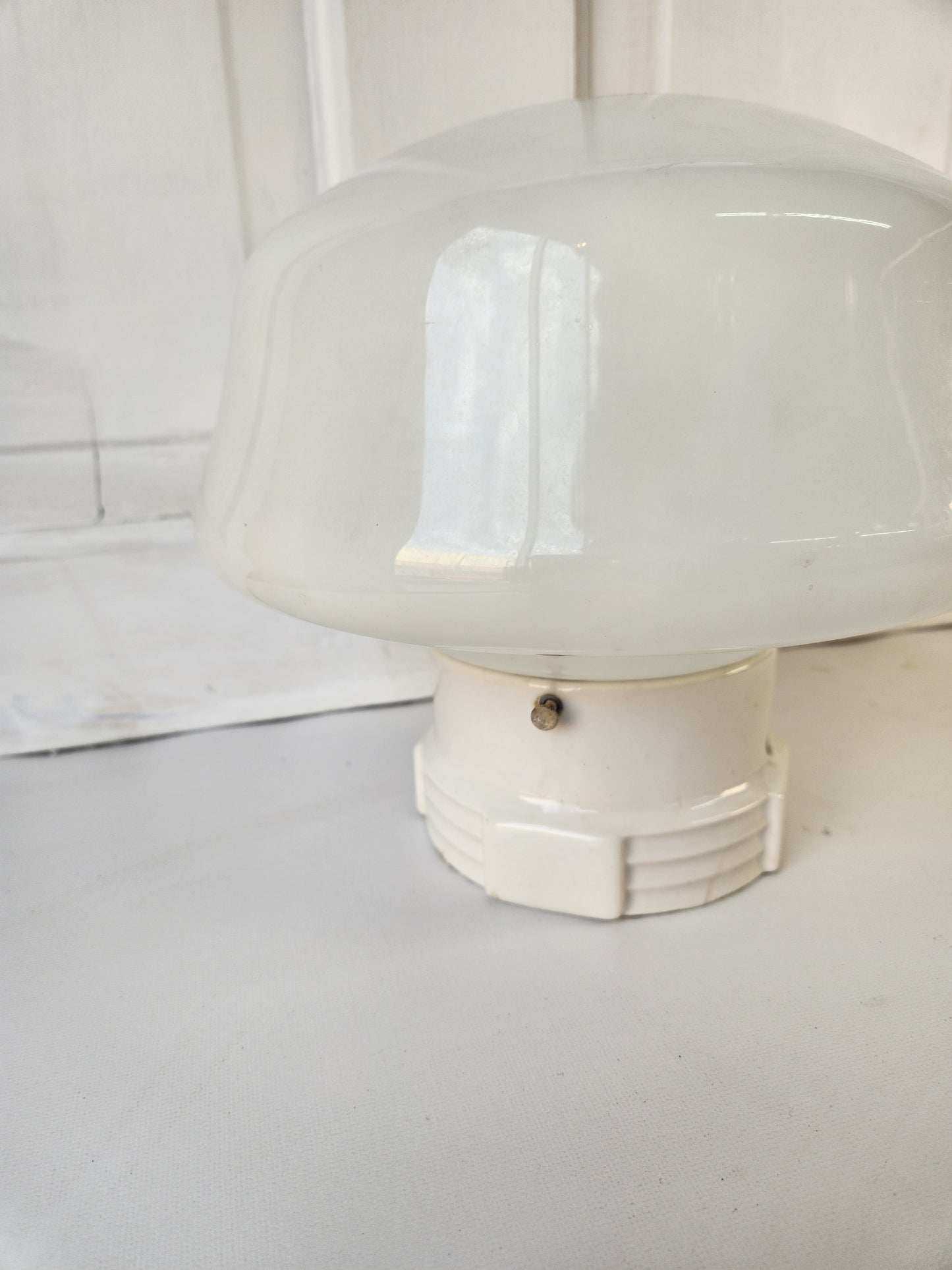Retro White School House Shade Light, Vintage White Milk Glass Ceiling Light 020801