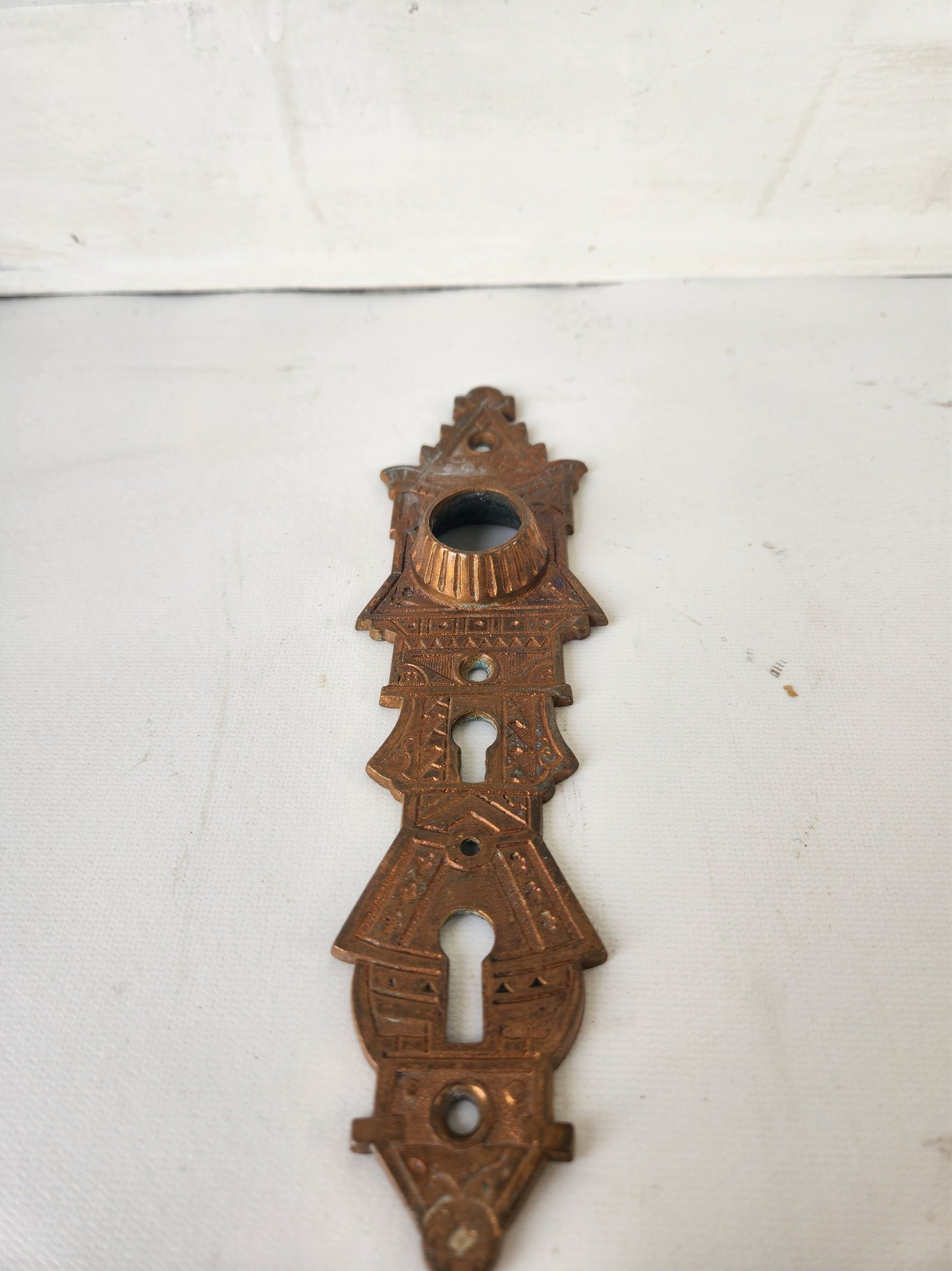 Niles Hardware Antique Bronze Exterior Door Plate, Antique Door Plate Double Keyhole Backplate 02803