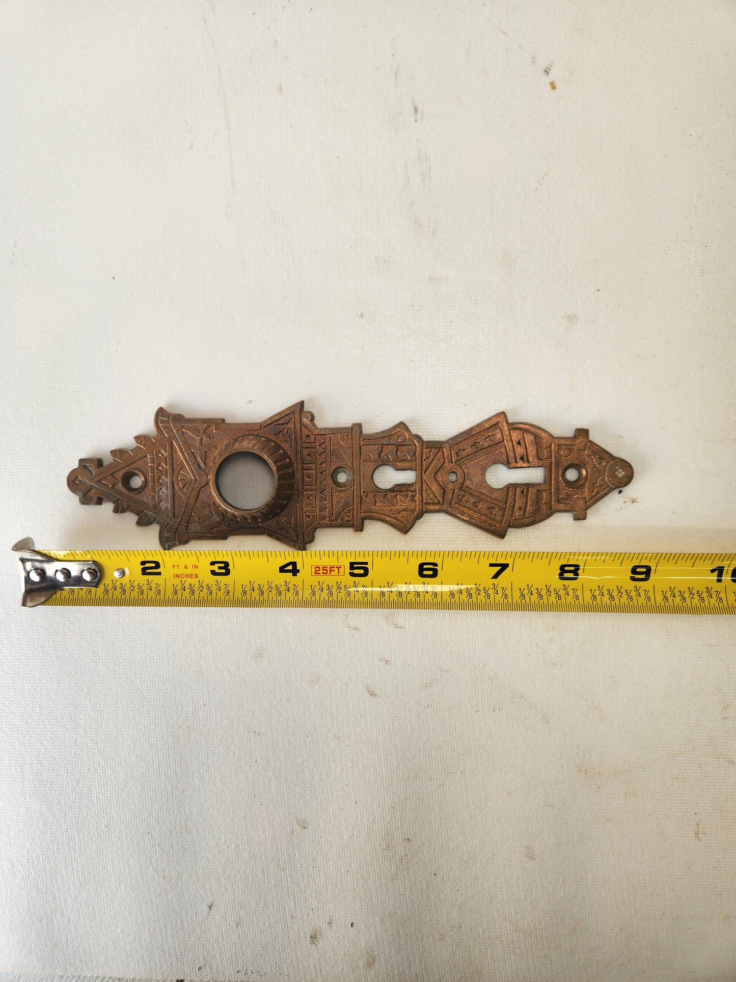 Niles Hardware Antique Bronze Exterior Door Plate, Antique Door Plate Double Keyhole Backplate 02803