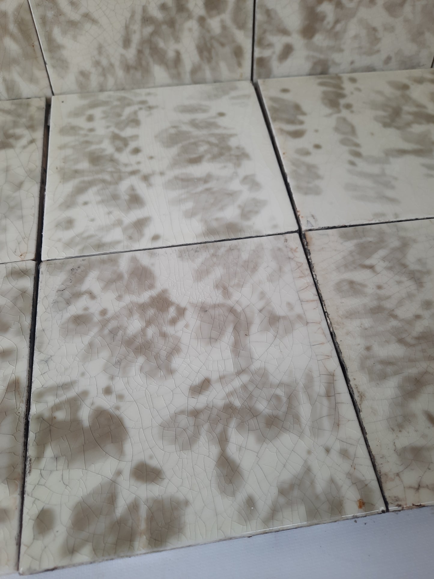 Cream and Grey Victorian Tile Fireplace Set, Mottle Glaze Hearth Tile, Antique Floor Tile, Antique Salvaged American Encaustic Tile 022103
